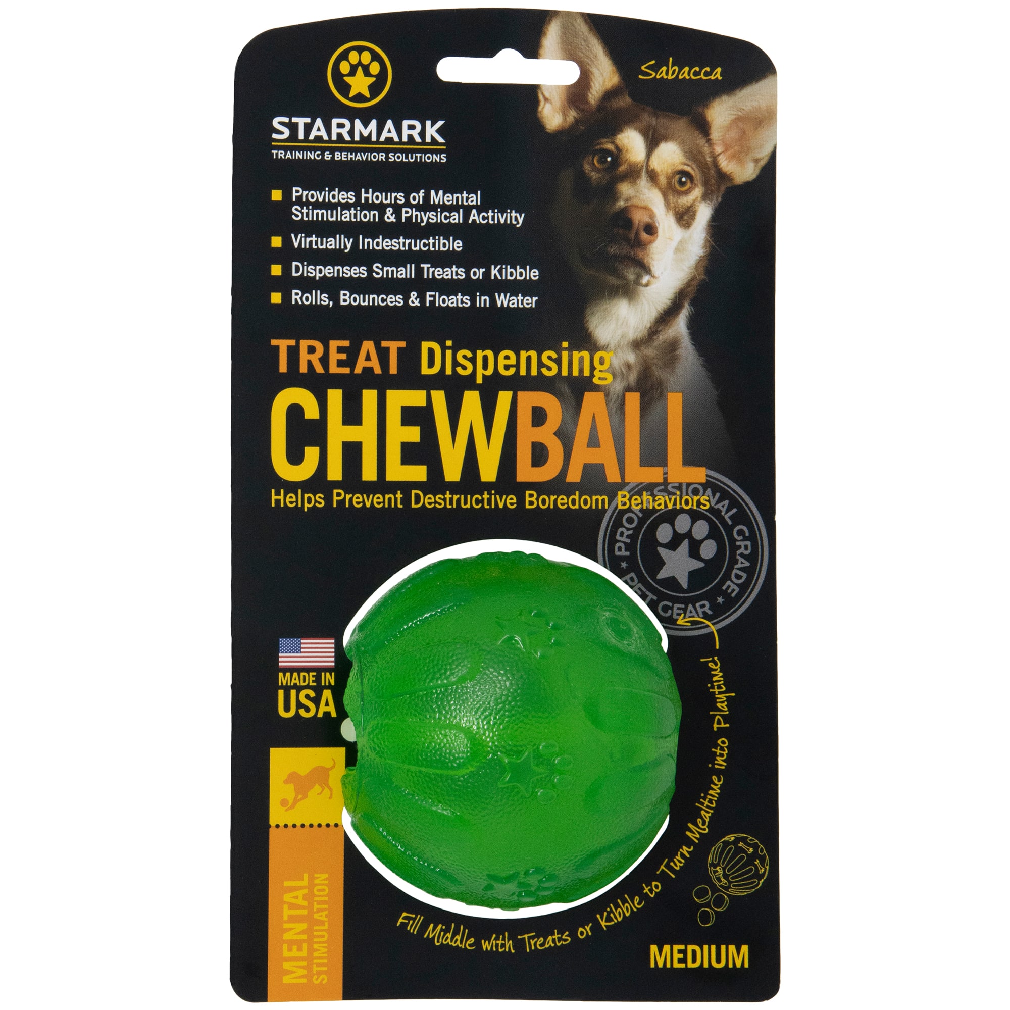 Day Glo Green Large Starmark TCEFBL Treat Dispensing Chew Ball