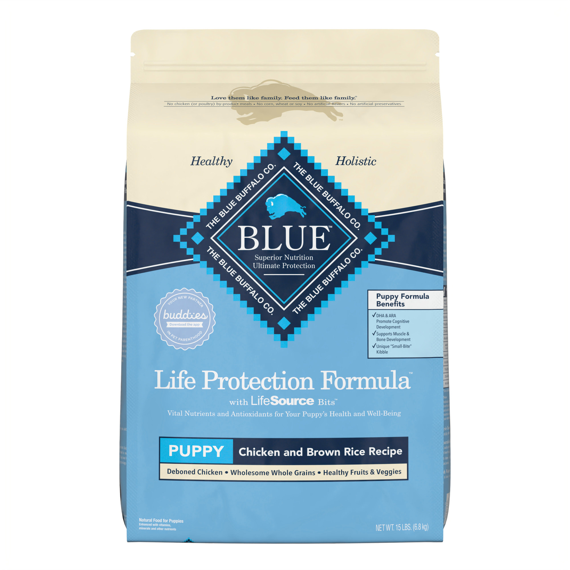 Blue Buffalo Life Protection Formula Natural Puppy Chicken and Brown Rice Dry Dog Food, 15 lbs.