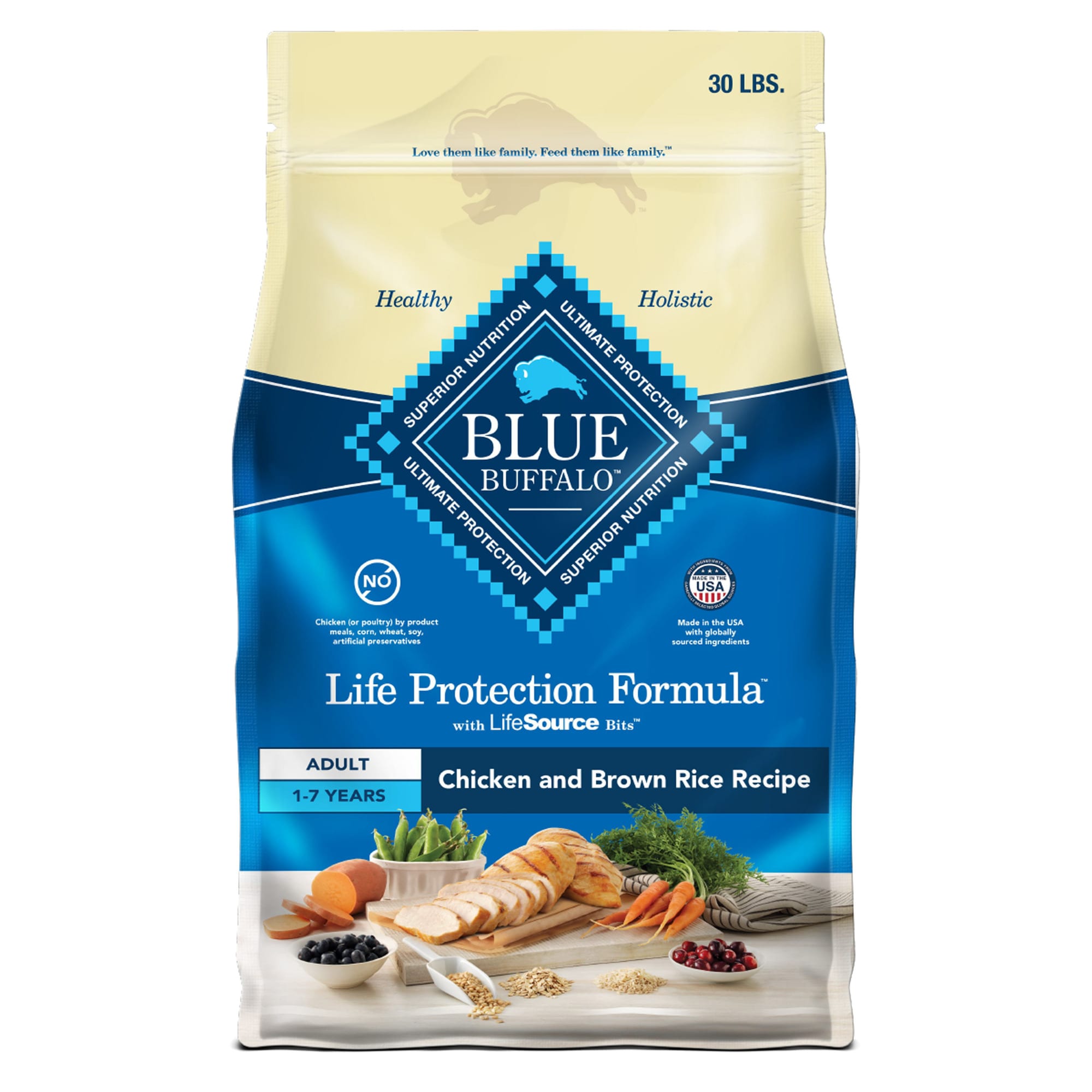 Blue Buffalo Blue Life Protection Formula Adult Chicken and Brown Rice Recipe Dry Dog Food 30 lbs