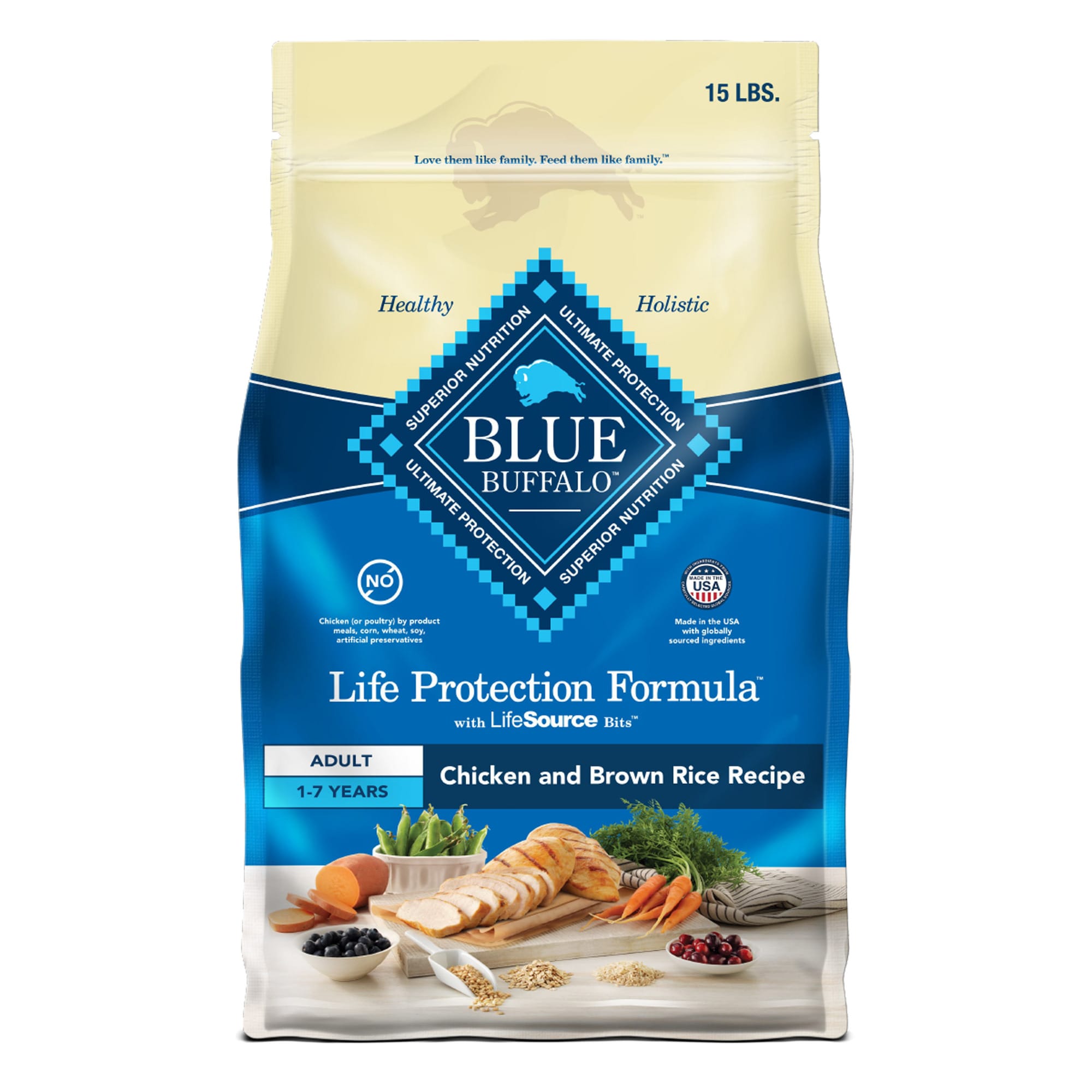 Blue Buffalo Life Protection Adult Dog Food Natural Chicken Brown Rice 30 lb bag