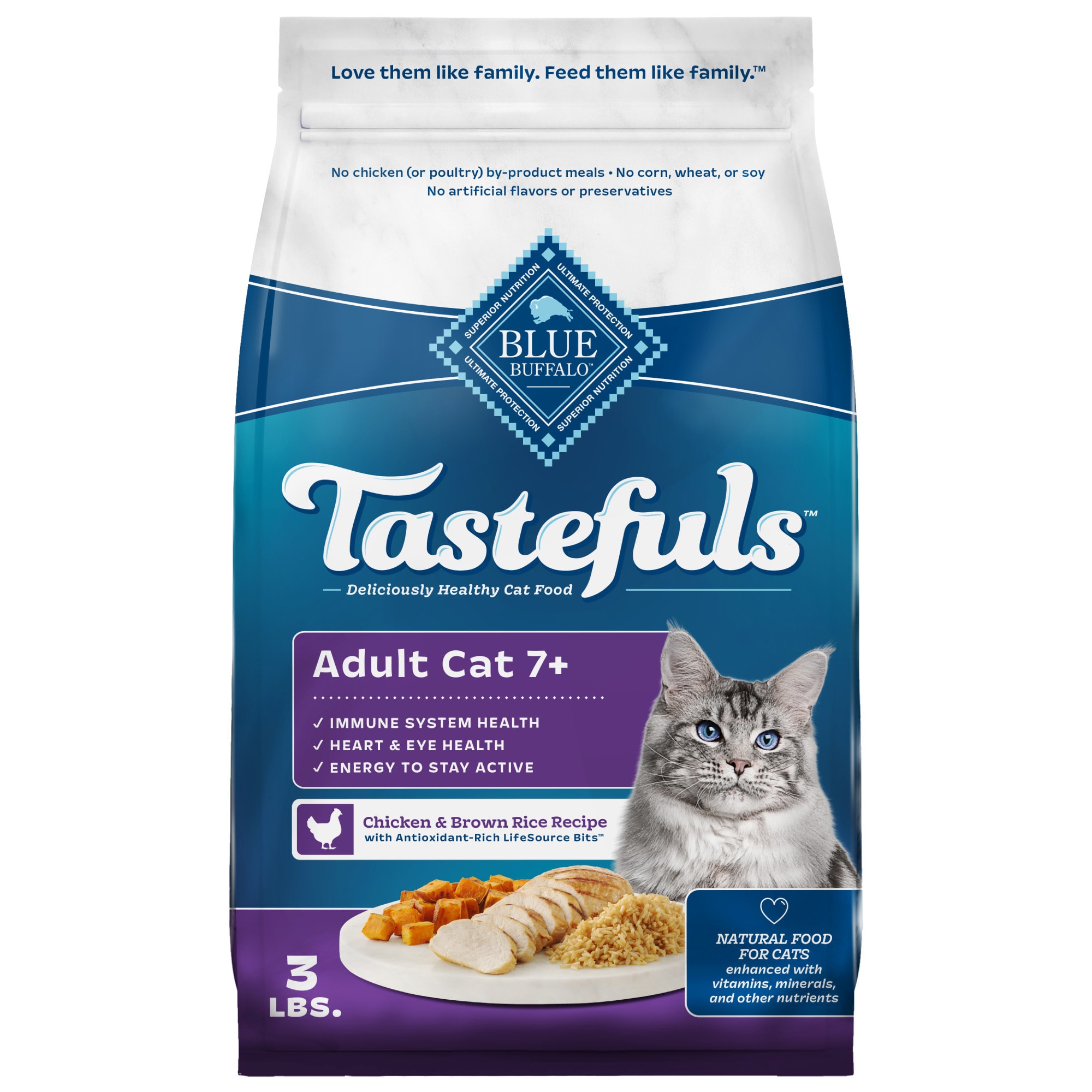 Blue Buffalo Tastefuls Chicken Brown Rice Recipe with Natural Ingredients Adult 7 Mature Dry Cat Food 3 lbs