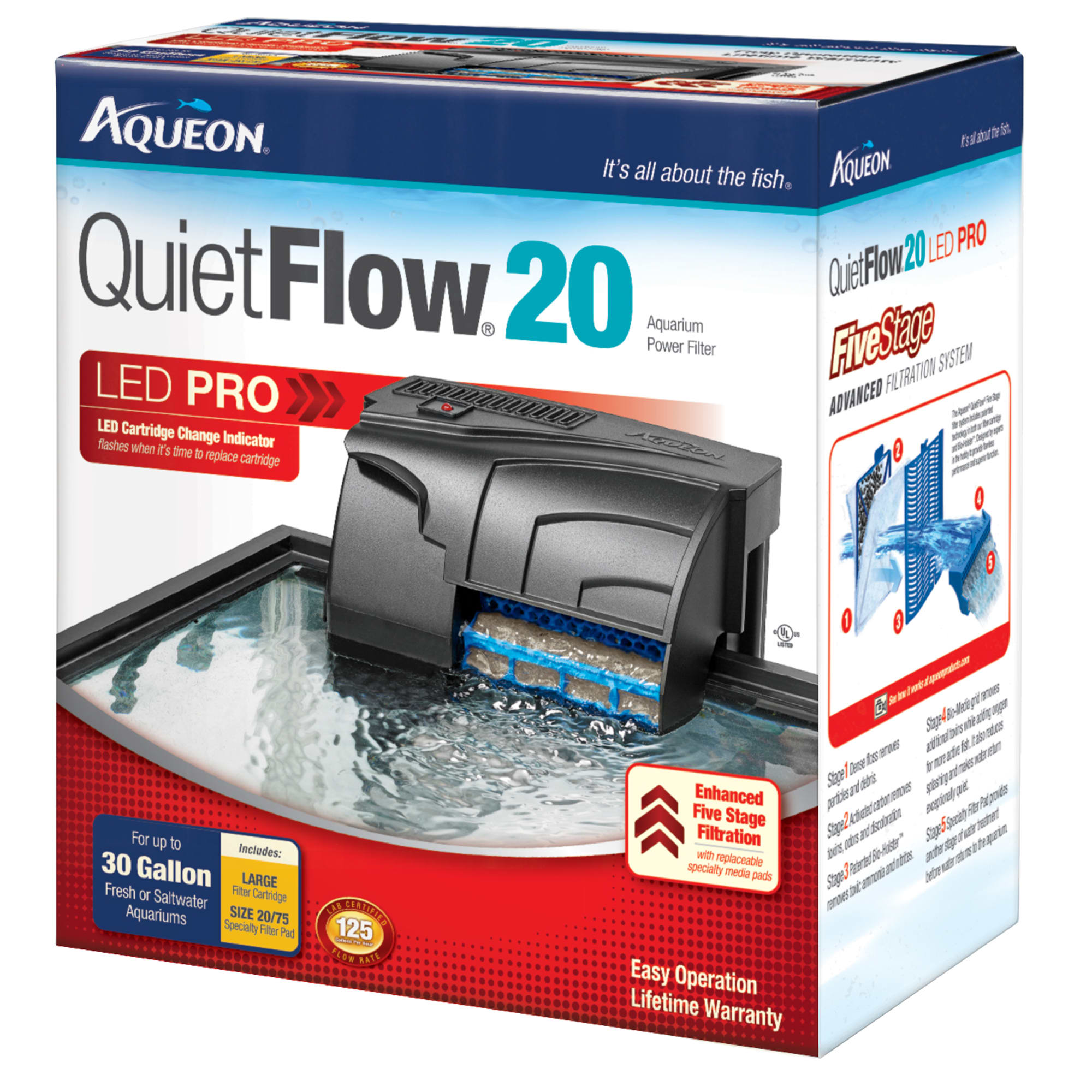 Aqueon QuietFlow 30 Power Filter for Clear Healthy Aquariums