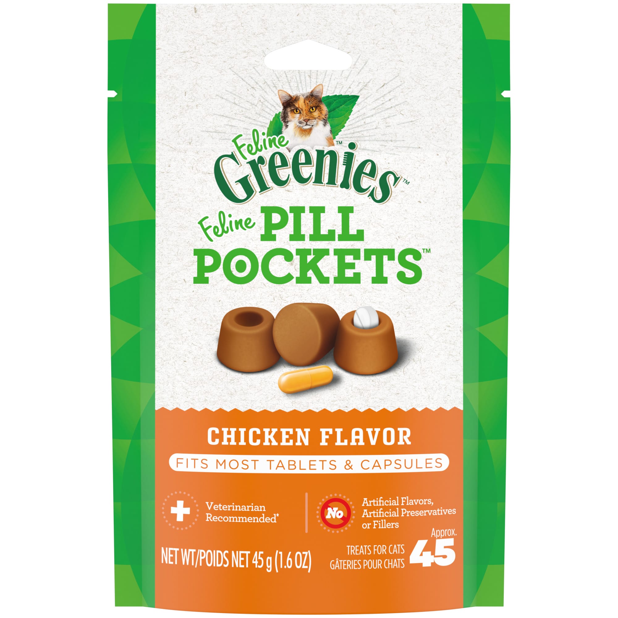 Greenies Pill Pockets Chicken Flavor Natural Soft Cat Treats, 3 oz