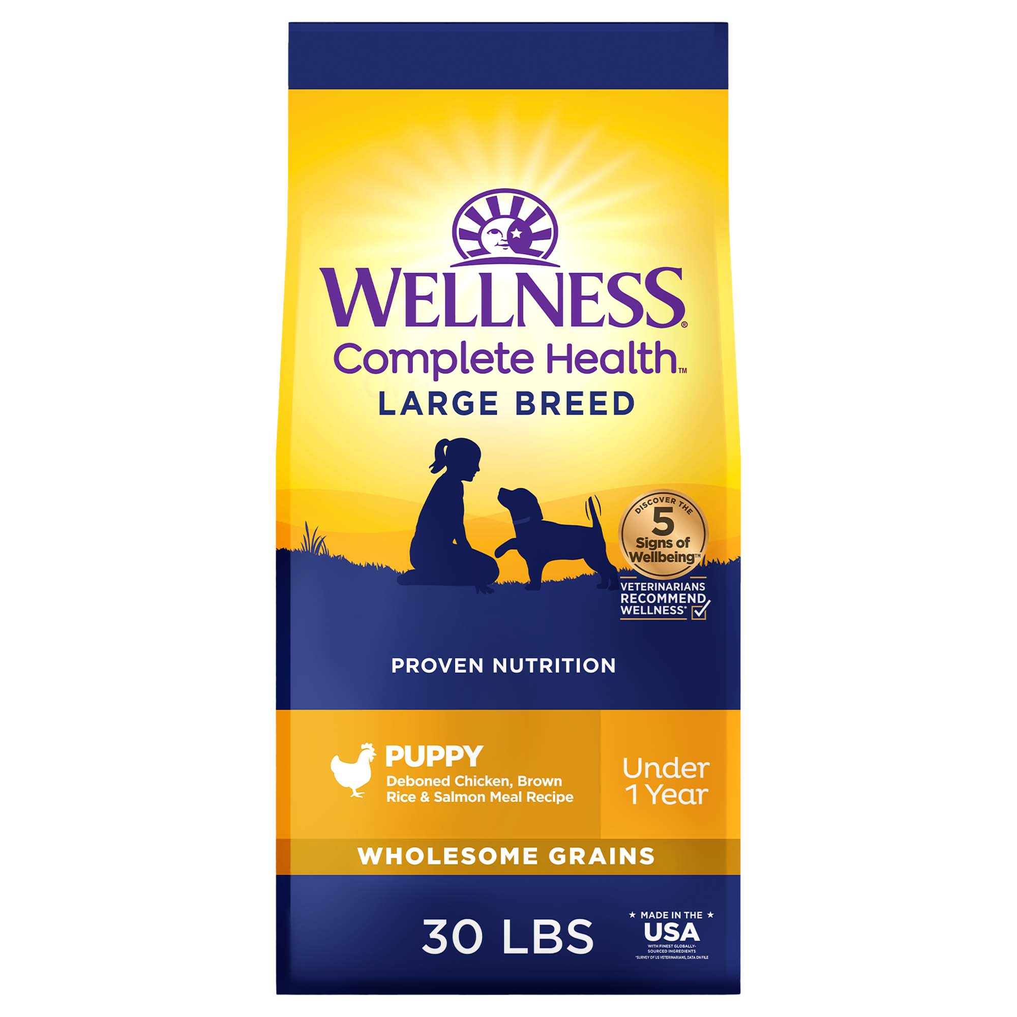 Wellness Complete Health Natural Large Breed Puppy Dry Dog Food  Chicken  Salmon & Rice  30-Pound Bag