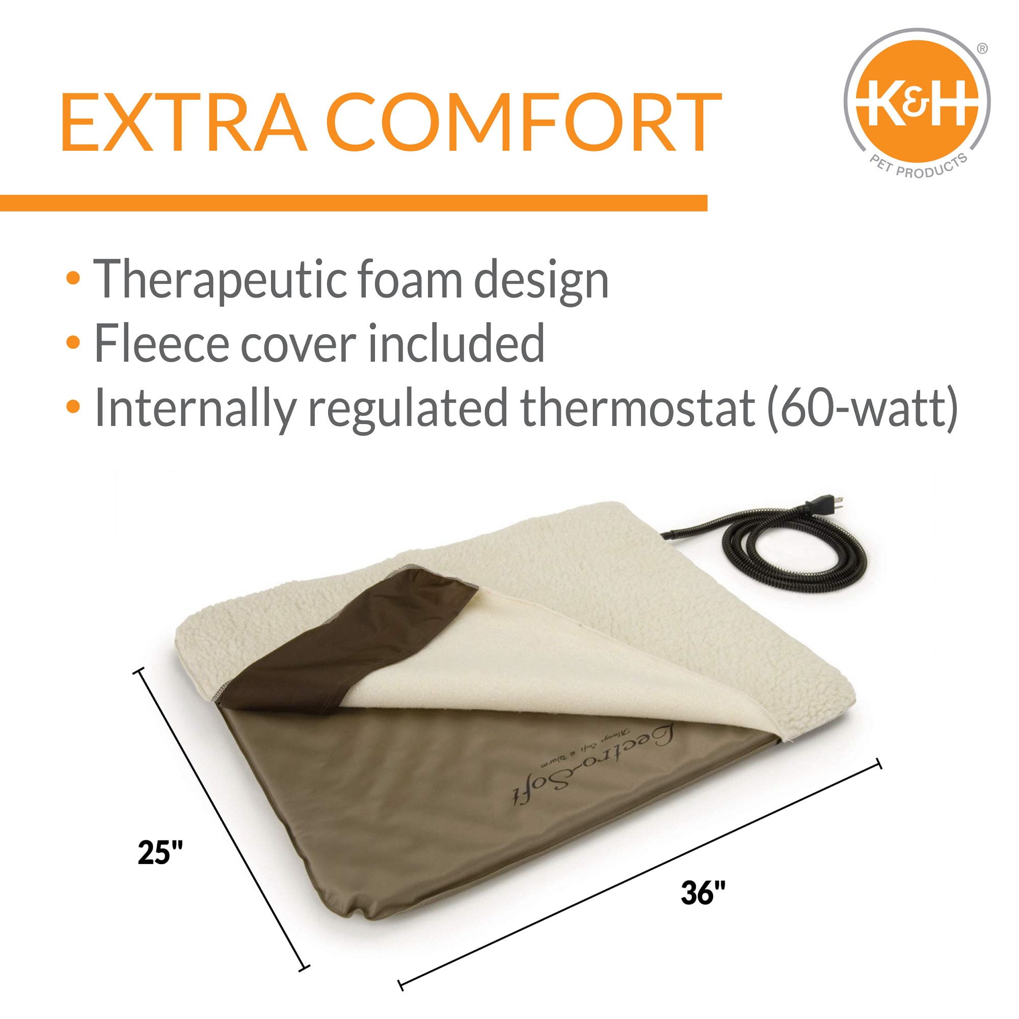 KH Pet Products Lectro-Soft Outdoor Heated Pet Bed Small Tan 14" x 18" 20W 