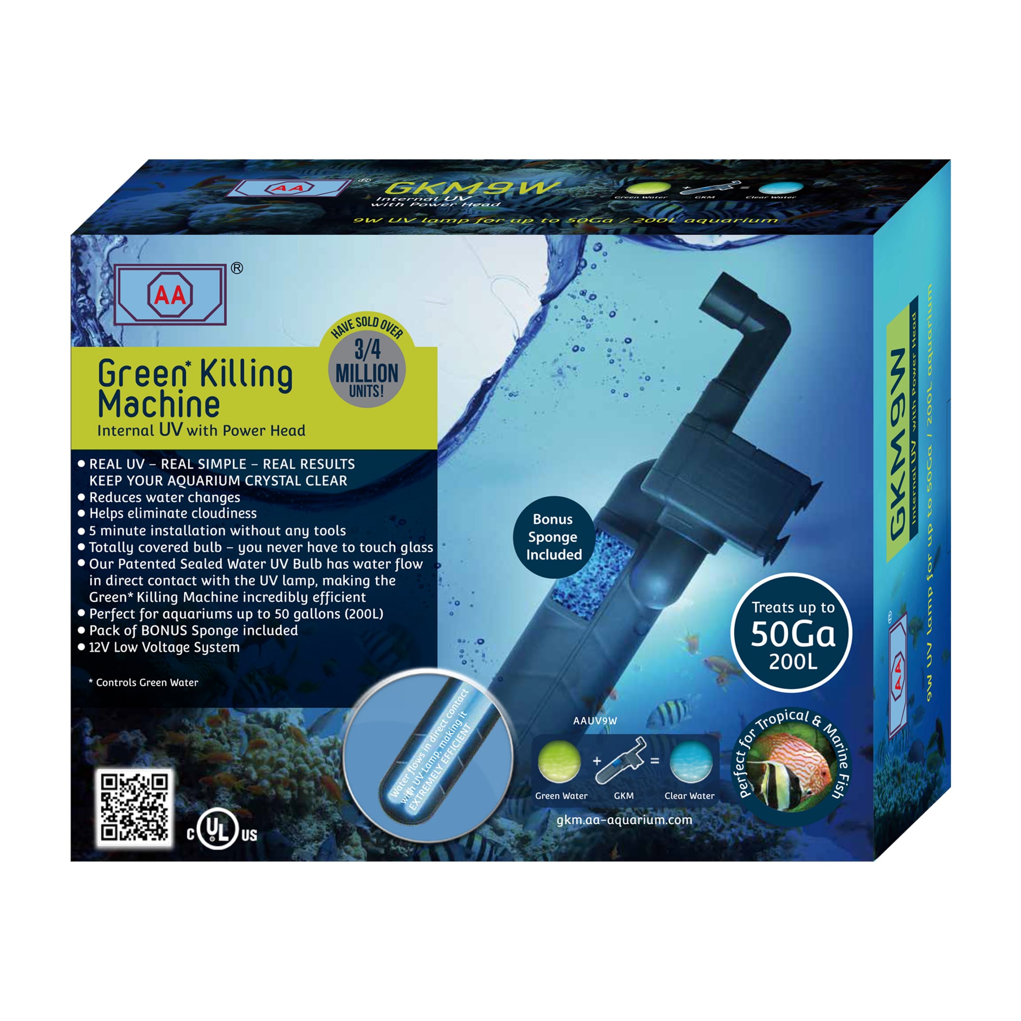 AA Aquarium Green killing Machine 9W Internal UV for Aquariums up to 50Ga