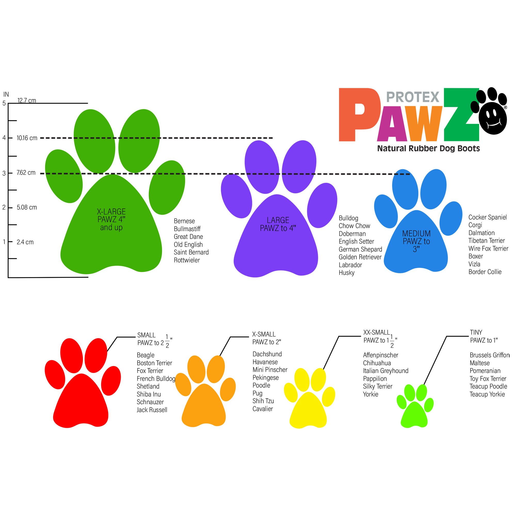 Pawz dog 2025 boots size chart