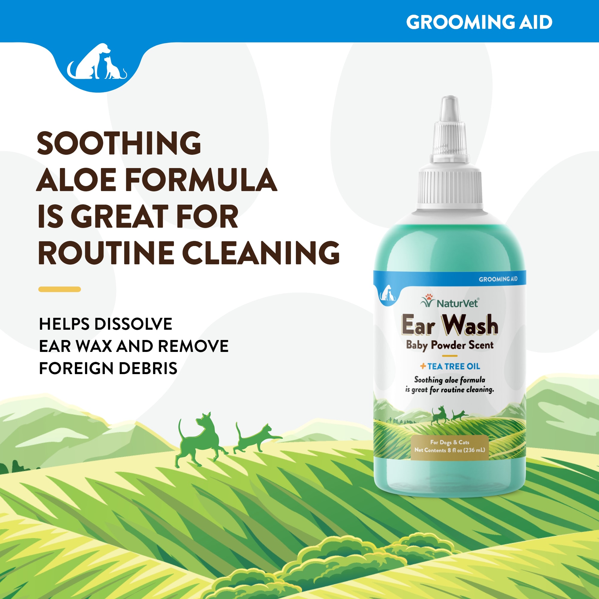 NaturVet Ear Wash with Tea Tree Oil for Pets