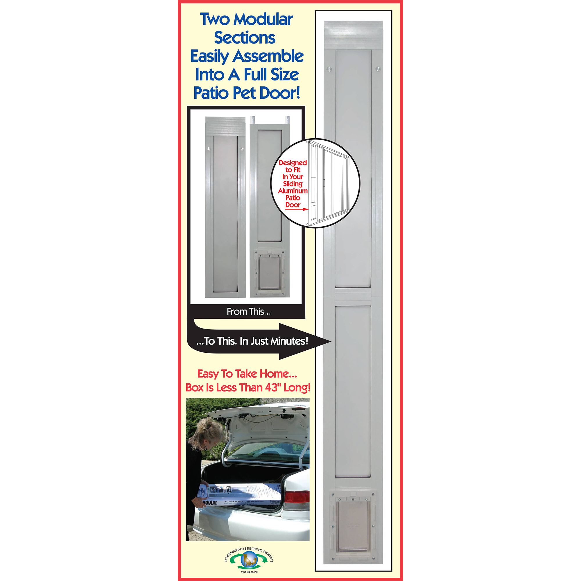 Perfect Pet Modular Patio Panel Pet Door in White 9.75IN x 1.625IN