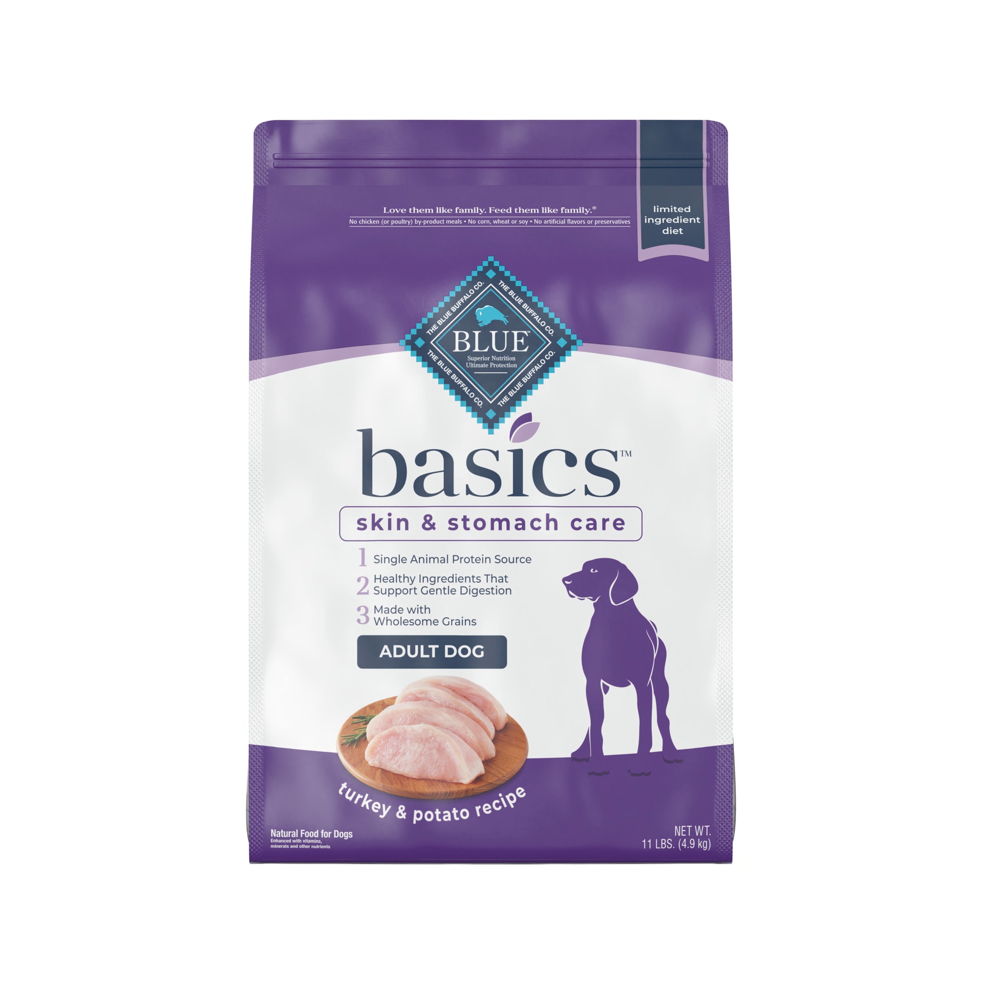 Blue Buffalo Blue Basics Adult Turkey & Potato Recipe Dry Dog Food, 11