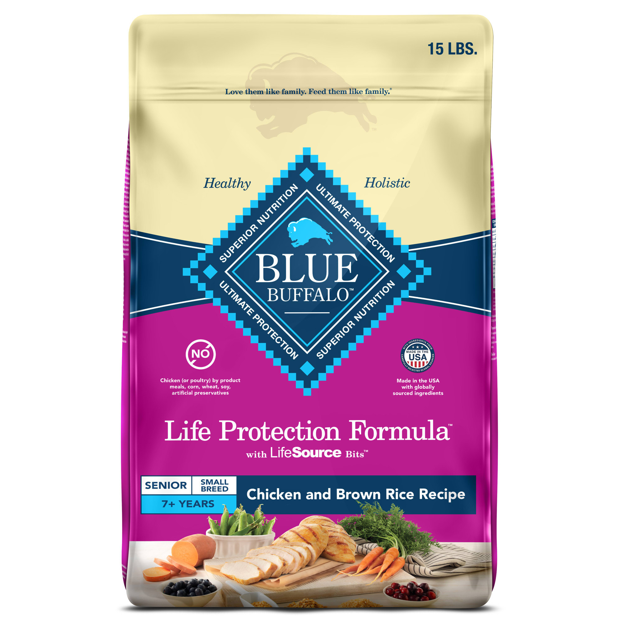 Blue Buffalo Blue Life Protection Formula Natural Senior Small Breed Chicken and Brown Rice Dry Dog Food 15 lbs