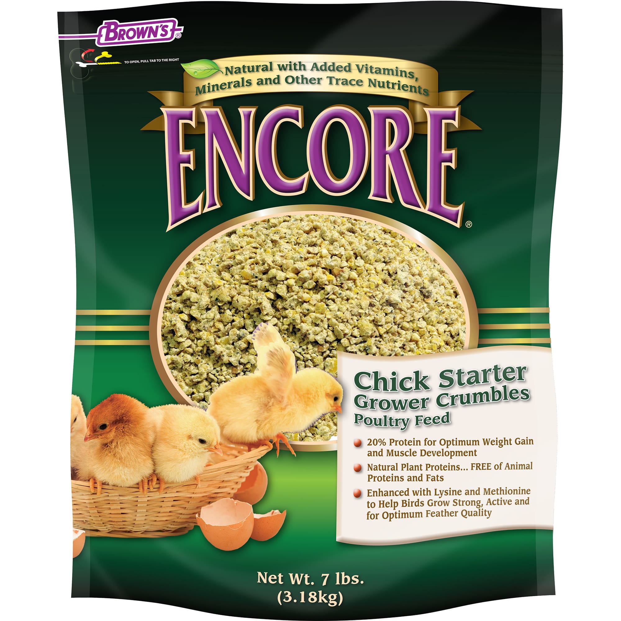 FM Browns Encore Natural Chick Starter Grower Crumbles Poultry Feed, 7 lbs.