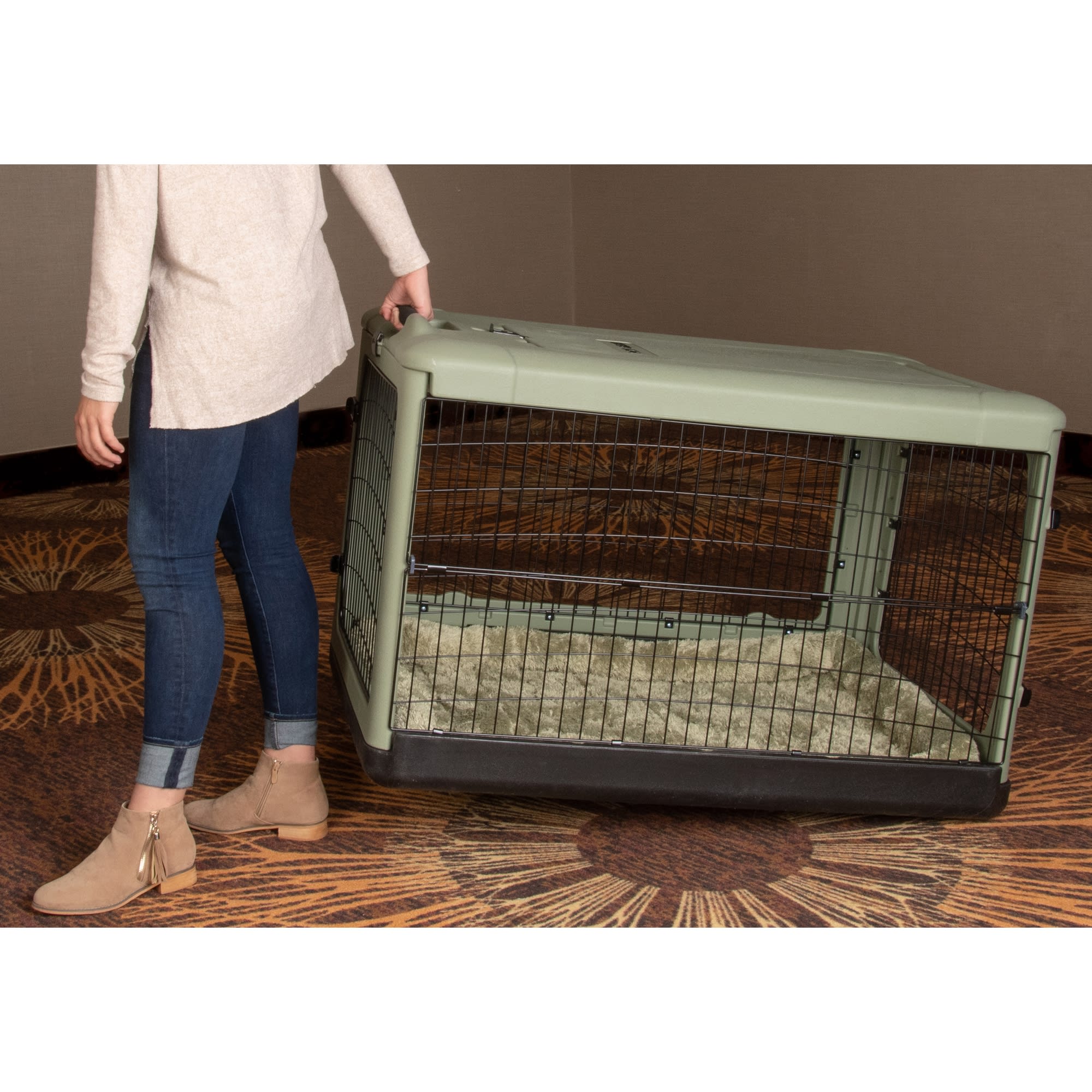 Pet Gear The Other Door Steel Crate with Plush Pad Sage