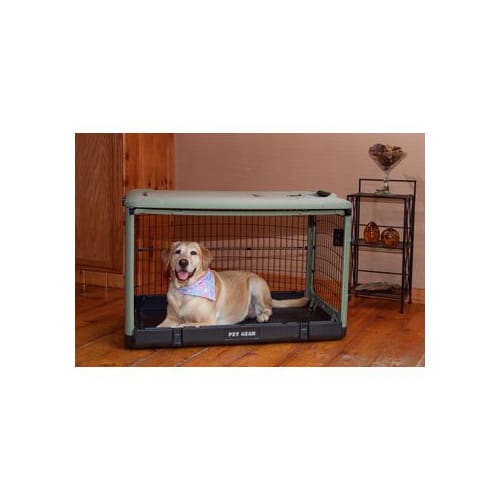 Pet Gear The Other Door Steel Crate with Fleece Pad for Cats and Dogs Up to 70-Pound, Sage