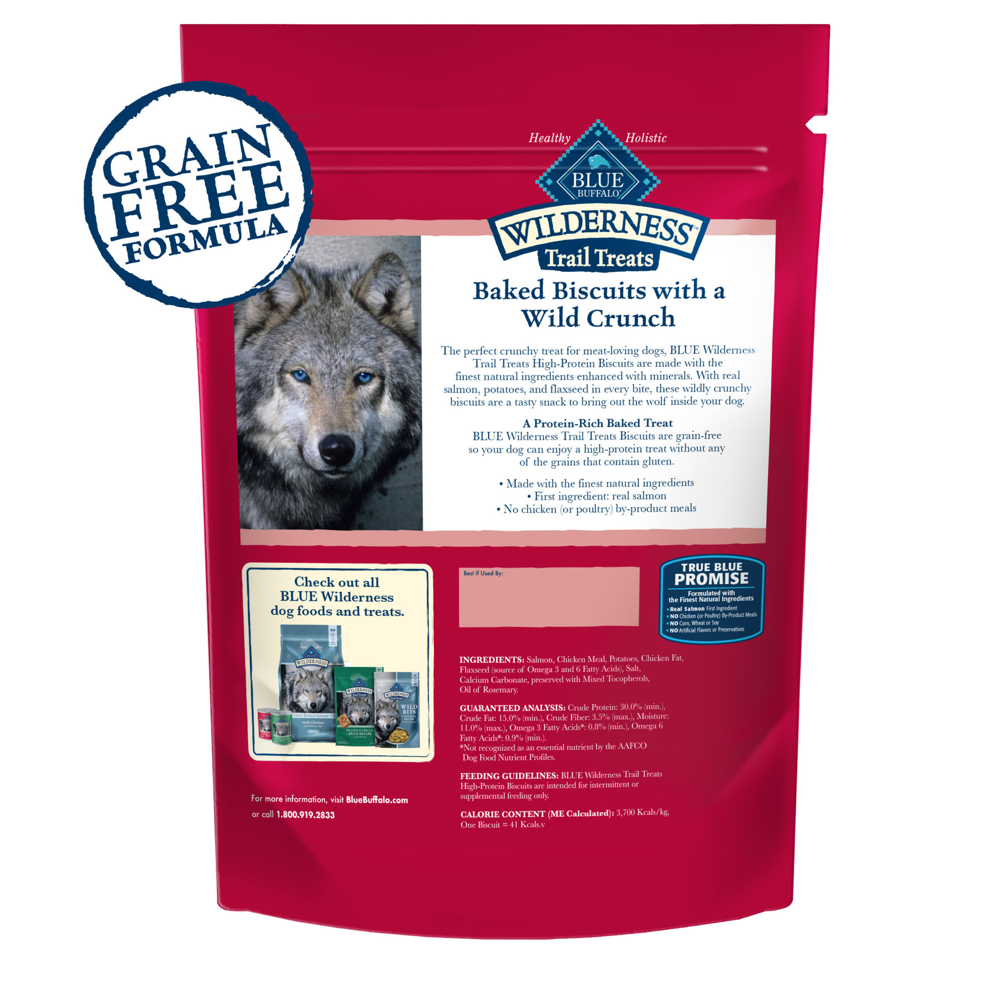 Blue Buffalo Wilderness Trail Treats High Protein Grain Free Salmon Recipe  Dog Biscuits Crunchy Dog Treats, 10