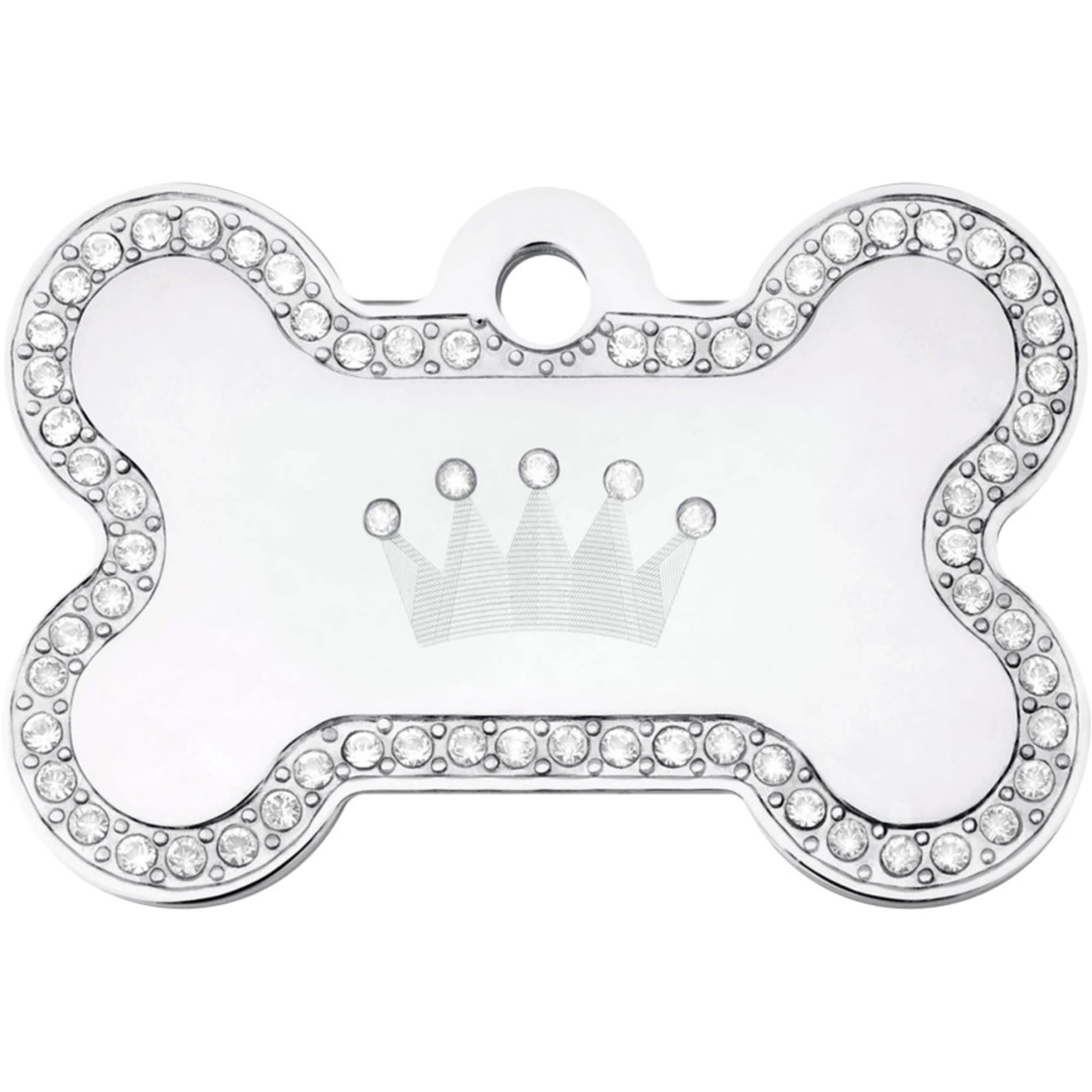 Quick Tag Pave Crown Bone Personalized Engraved Pet ID Tag Large