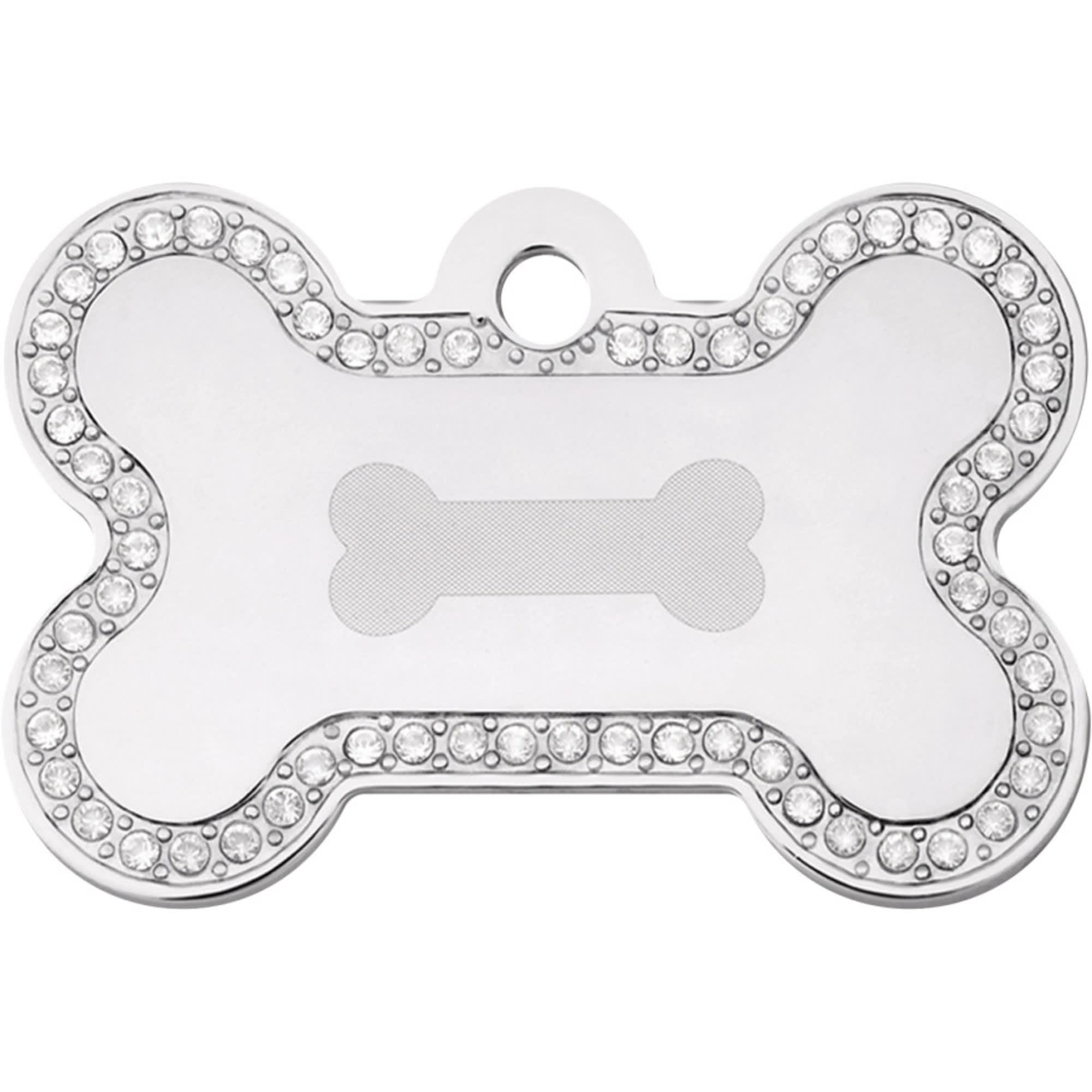 Quick Tag Pave Crown Bone Personalized Engraved Pet ID Tag Large