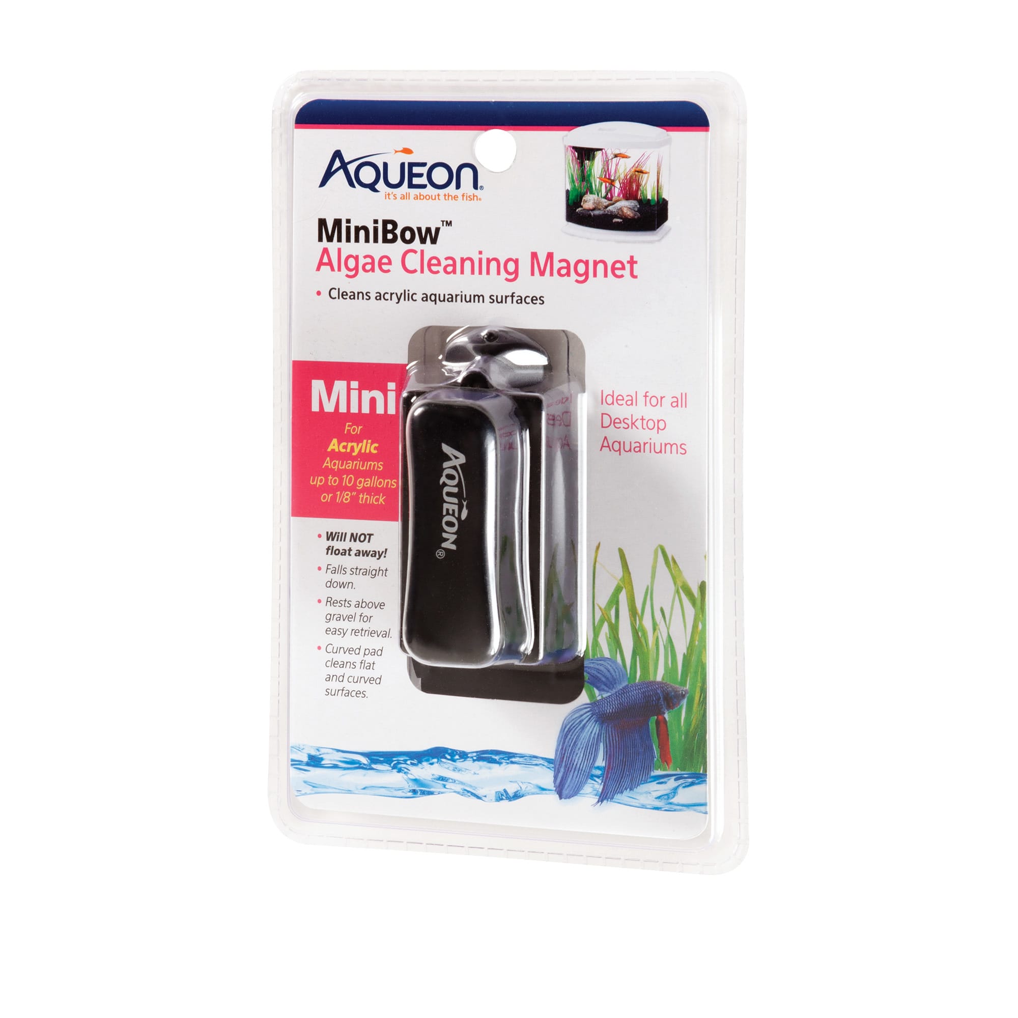 Aqueon Mini Bow Algae Cleaning Aquarium Magnet, 2.5 L X 4.5 W X 7.5 H,  Small