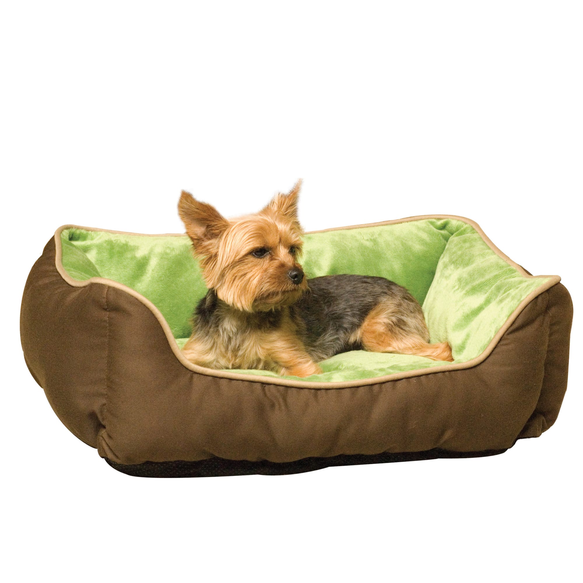 K&H SelfWarming Lounge Sleeper Pet Bed, Mocha & Green