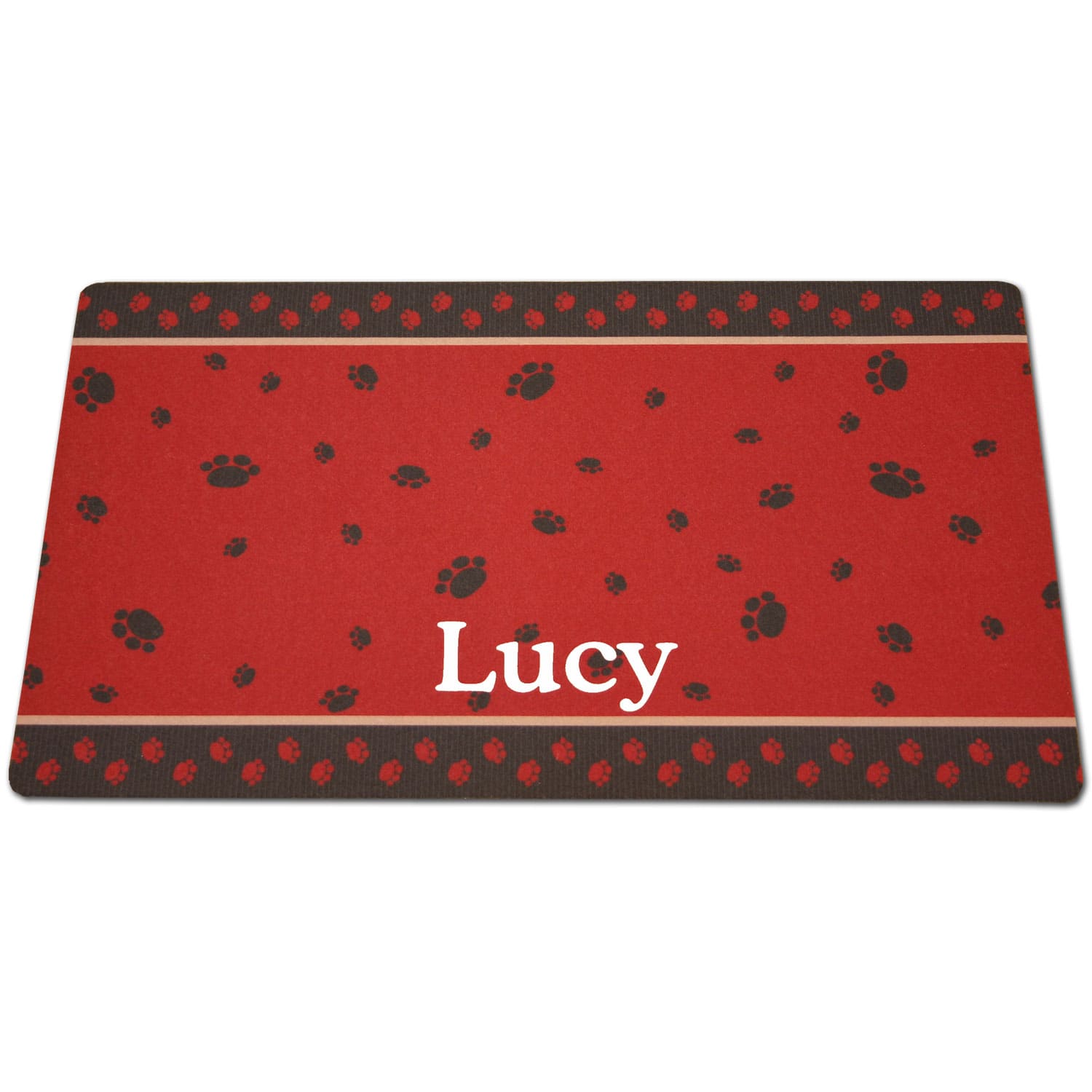 Drymate Red & Brown Paw Border Personalized Pet Placemat, 12 L x 20 W, Small