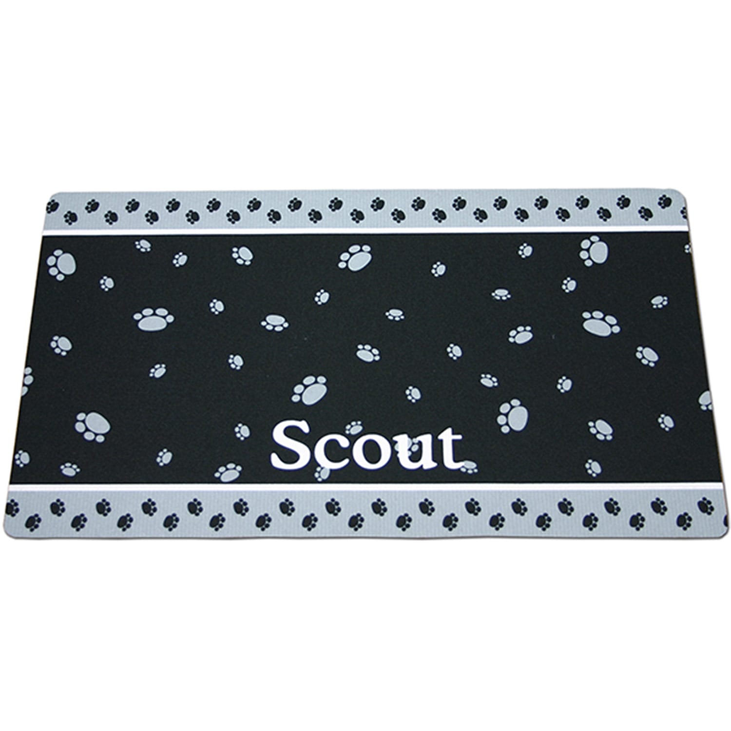 Alleviate Slight Frown Drymate Black & Gray Paw Border Personalized Pet Placemat, 12" L x 20" W |  Petco