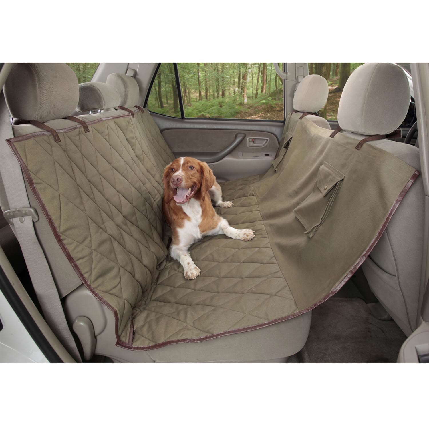 Deluxe Quilted and Padded Car Seat Cover For Dog Pet Extra Length Coverage.Khaki 