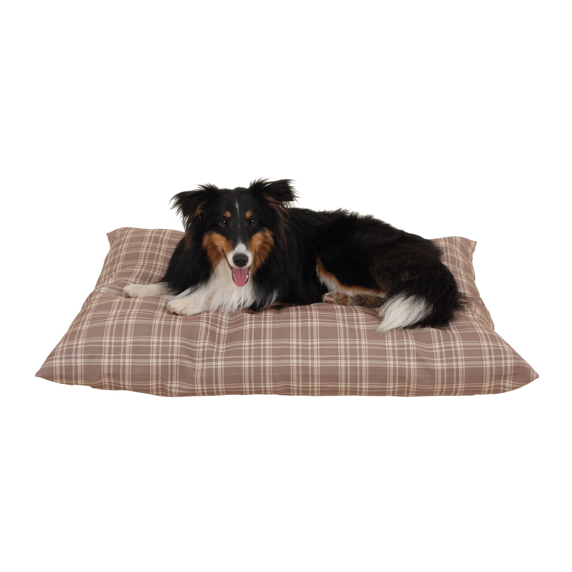 Carolina Pet Company Indoor Outdoor Shebang Dog Bed, 36 L X 27 W X 4 H, Tan Plaid, Small, White