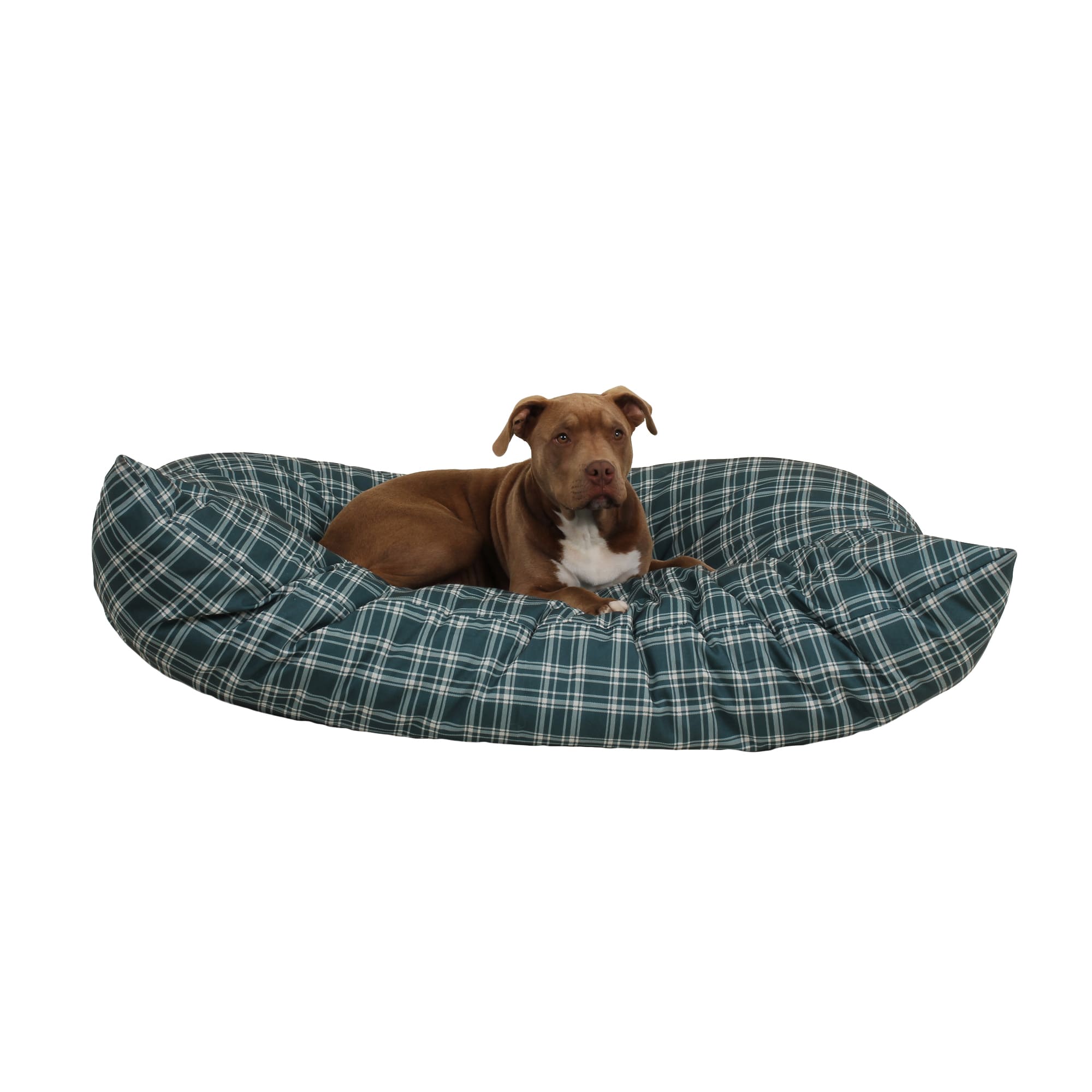 Carolina Pet Company Indoor Outdoor Shebang Dog Bed, 44 L X 35 W X 4 H, Green Plaid, Medium