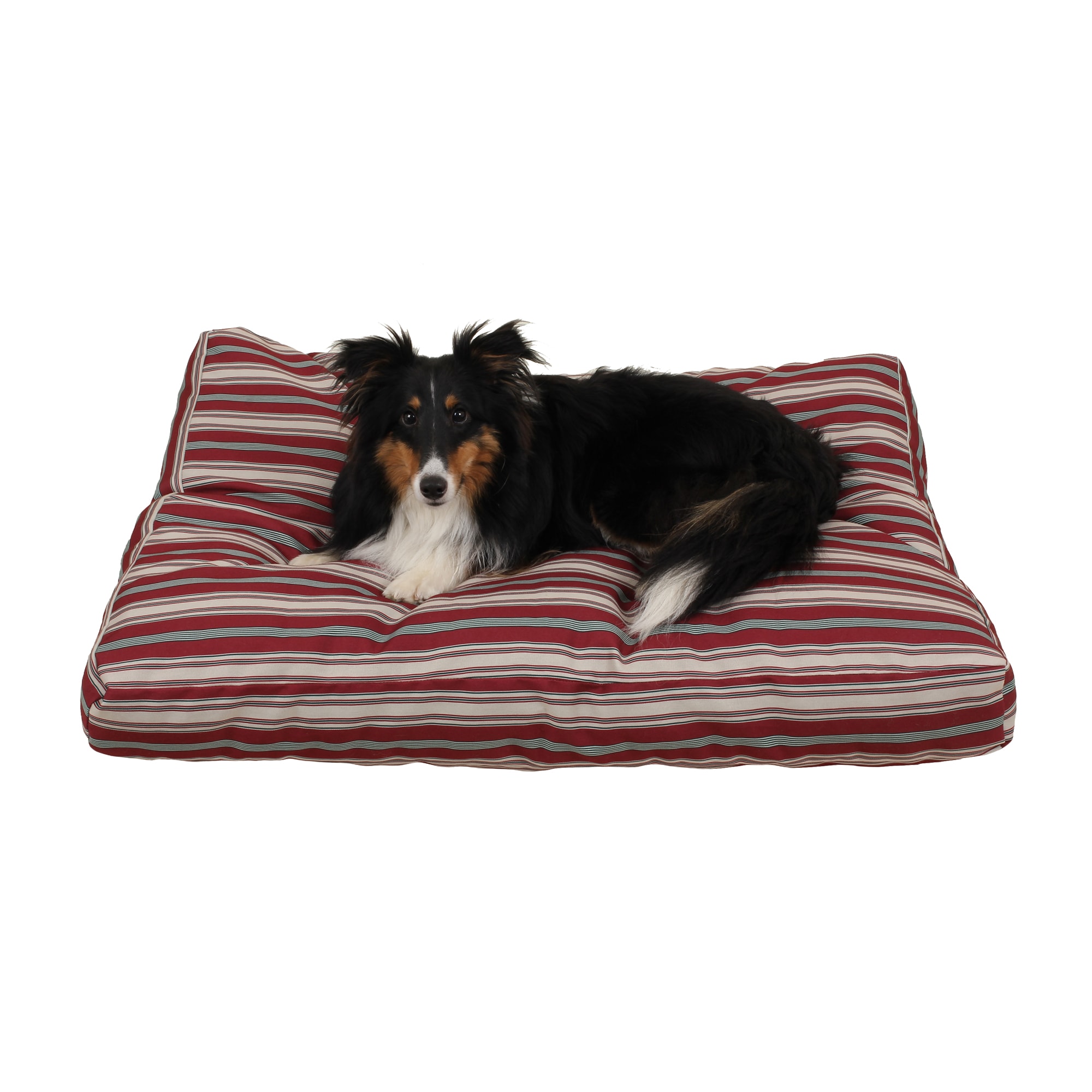 Carolina Pet Company Indoor Outdoor Jamison Faux Gusset Dog Bed, 36 L X 27 W X 4 H, Red Striped, Medium