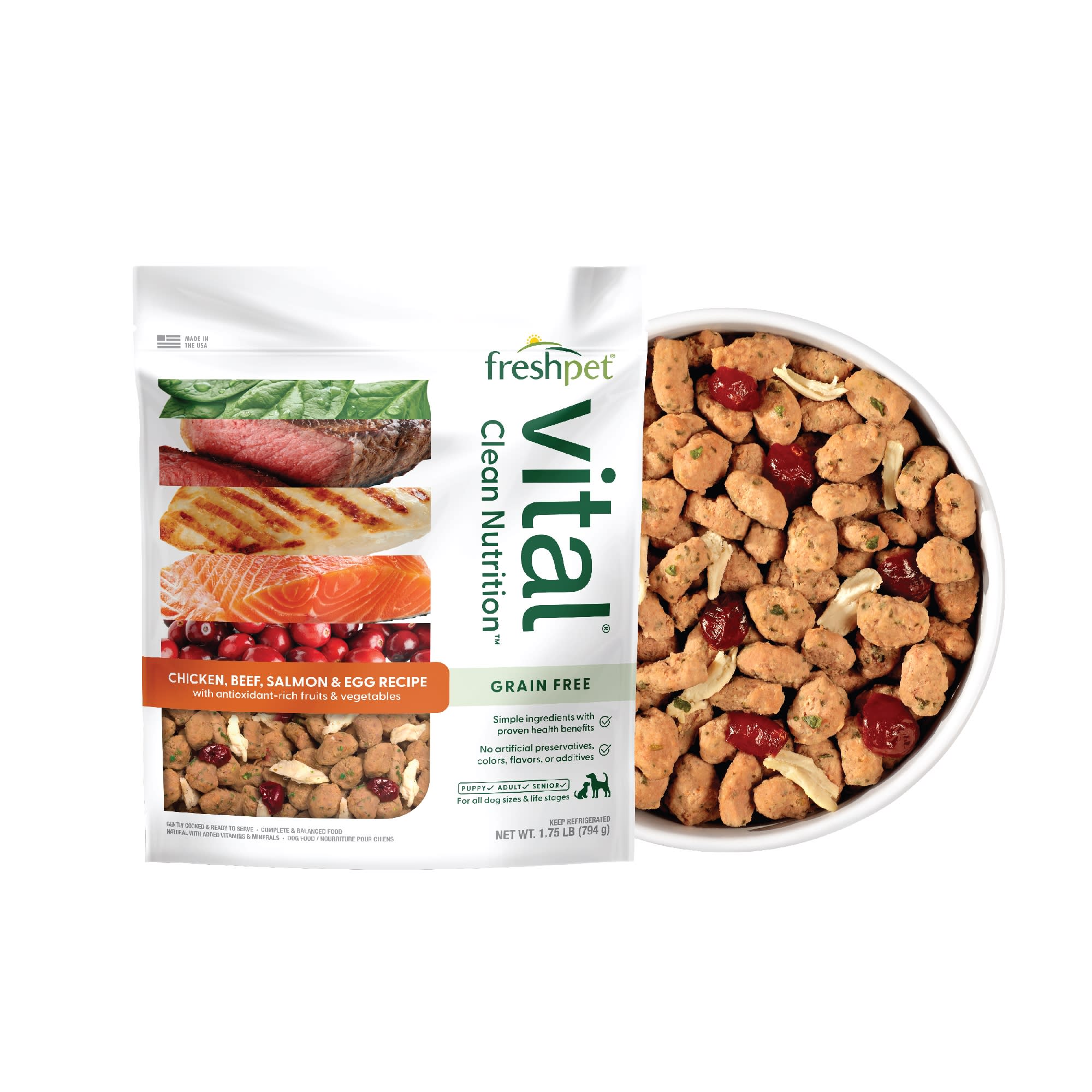 Freshpet Vital Grain Free Chicken, Beef, Salmon Egg Recipe Fresh