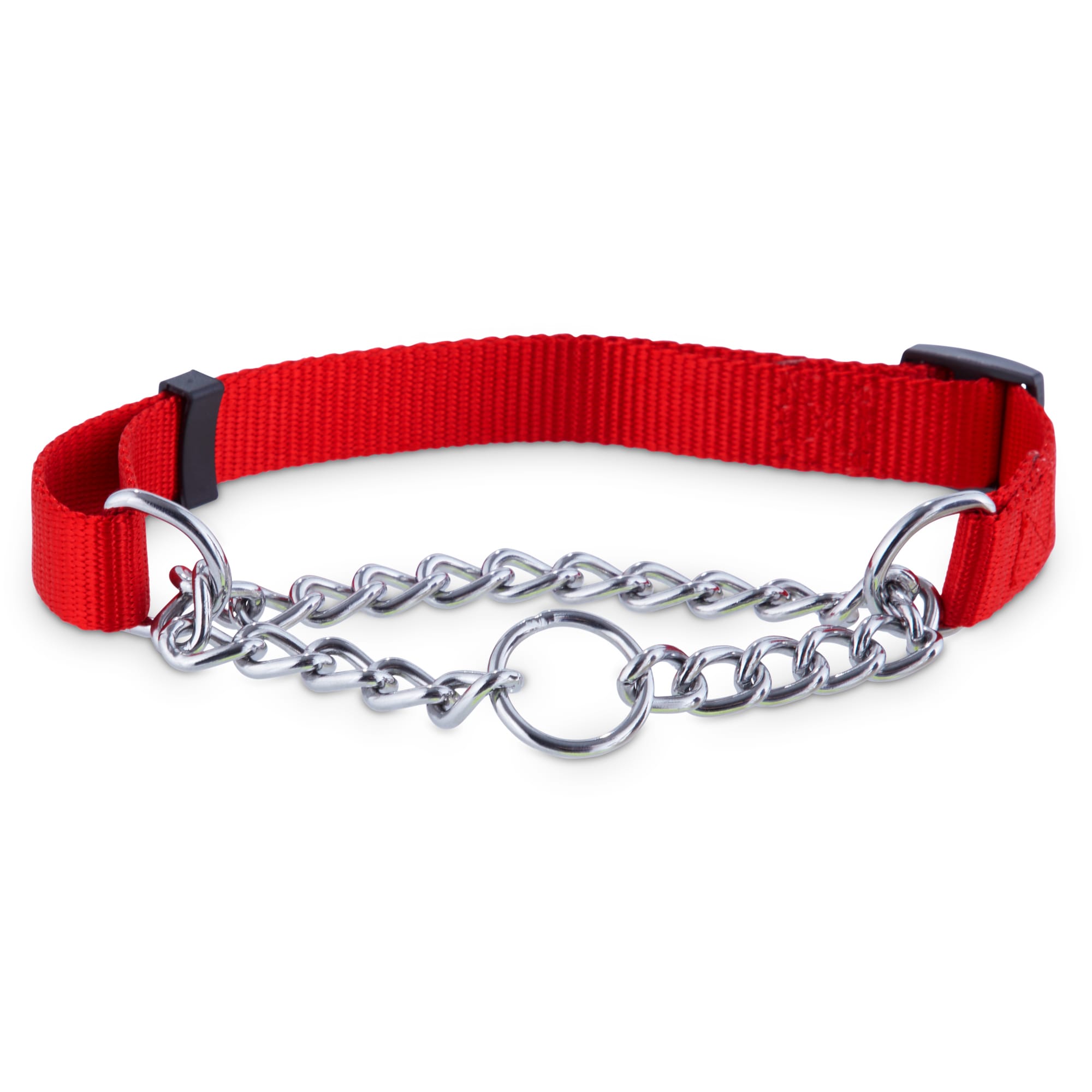 Petco Red Check Nylon and Chain Dog Collar, 3/4" Width, Medium