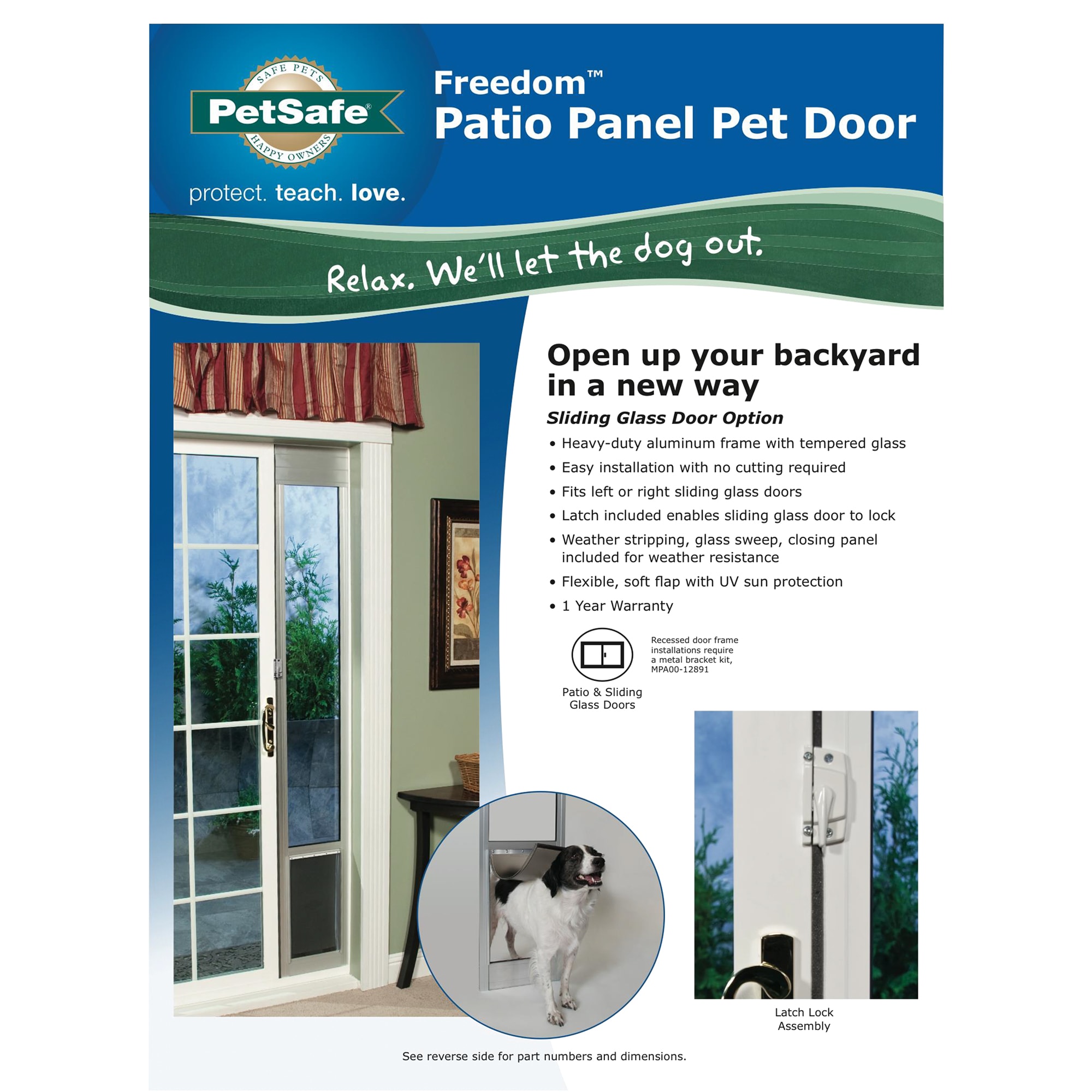 Pet Door Flap Panel Large Sliding Glass Lockable Flap Aluminum Frame White NEW 