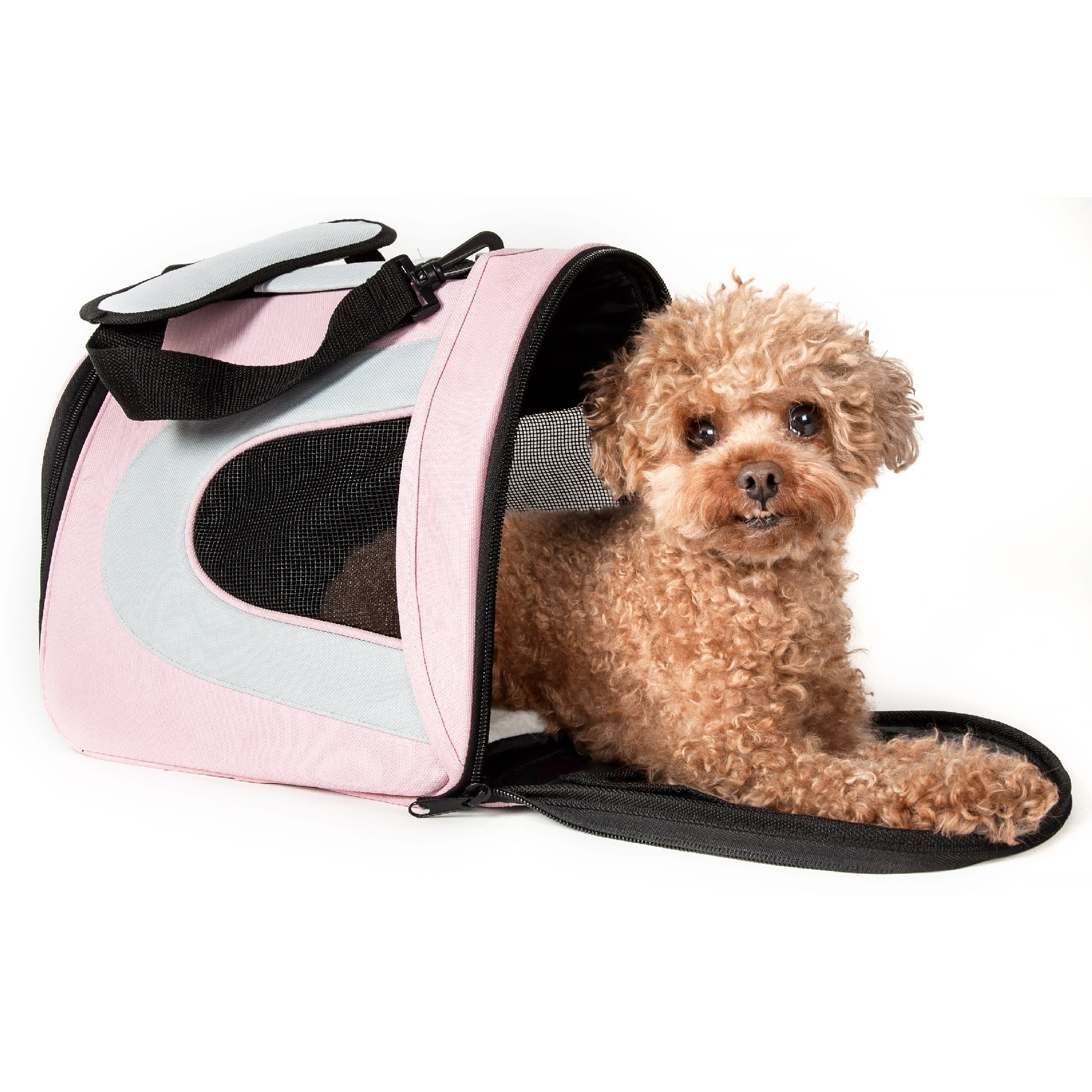 Pink Soft-Sided Pet Carrier Bag with Mesh Panels and Reflective Stripes