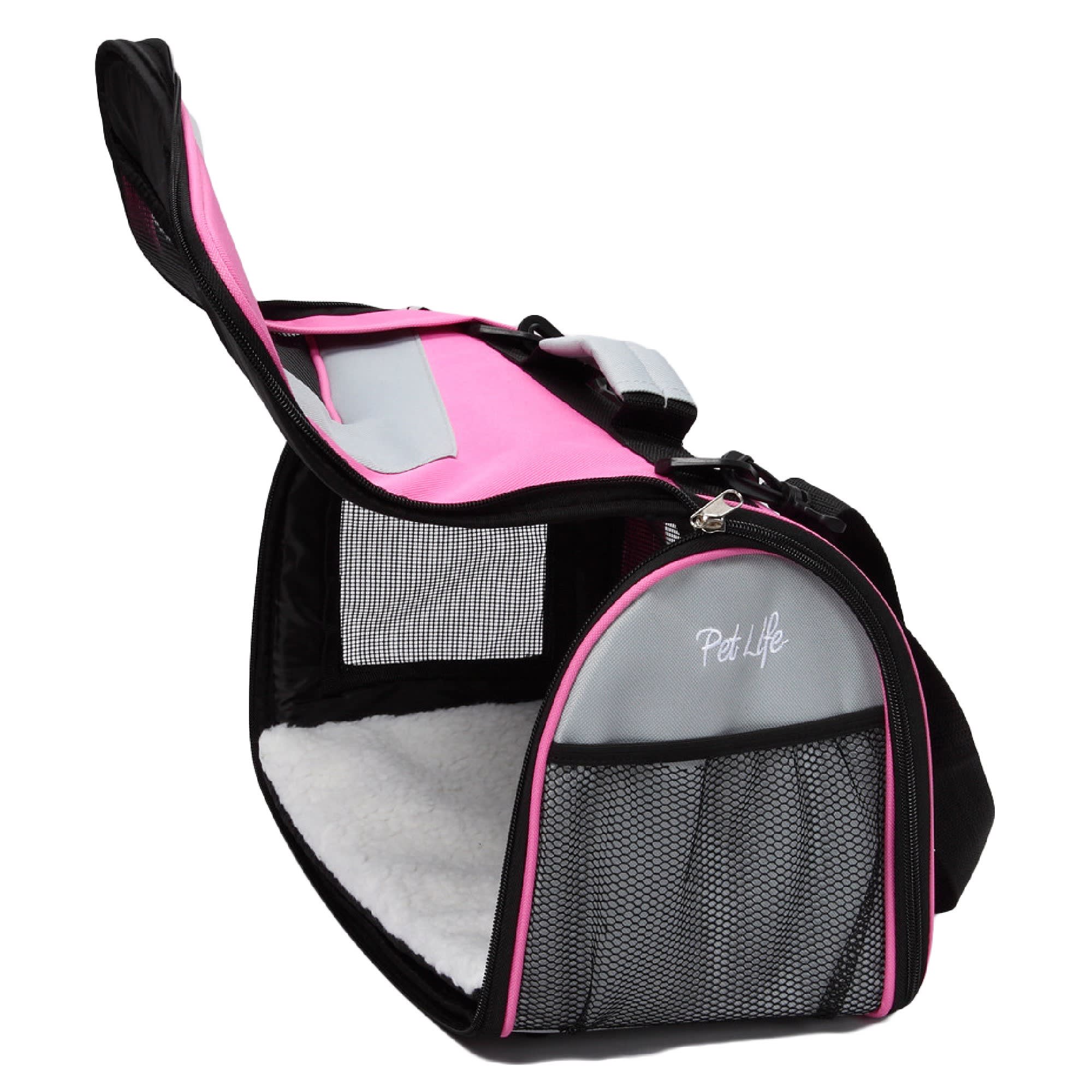 Pet Life Airline Approved Folding Zippered Sporty Mesh Pet Carrier in Pink Cream Medium