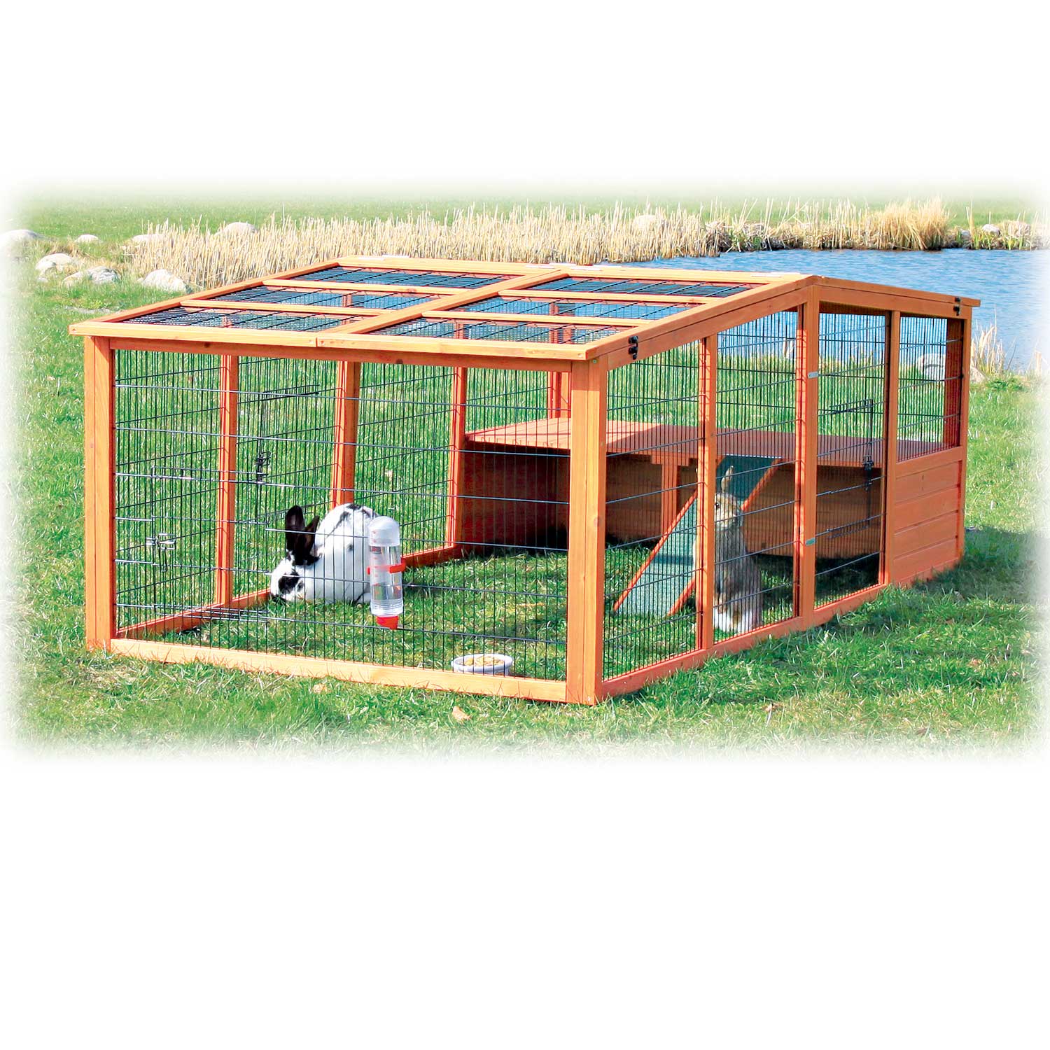 TRIXIE Natura Peaked Roof Outdoor Rabbit Run with Shelter 31 L X 94.5 W X 45.5 H Petco