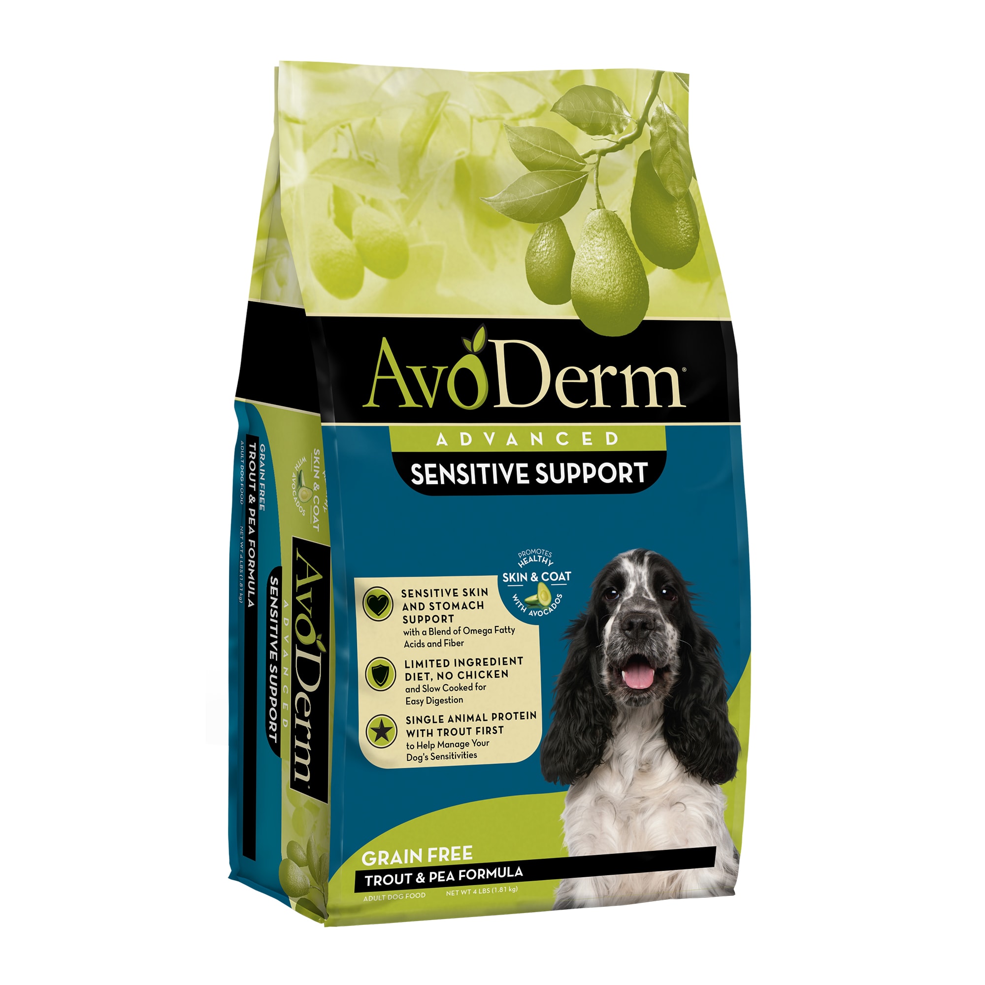 AvoDerm Advanced Sensitive Support Trout and Pea Recipe Adult Dry Dog Food, 4 lbs.