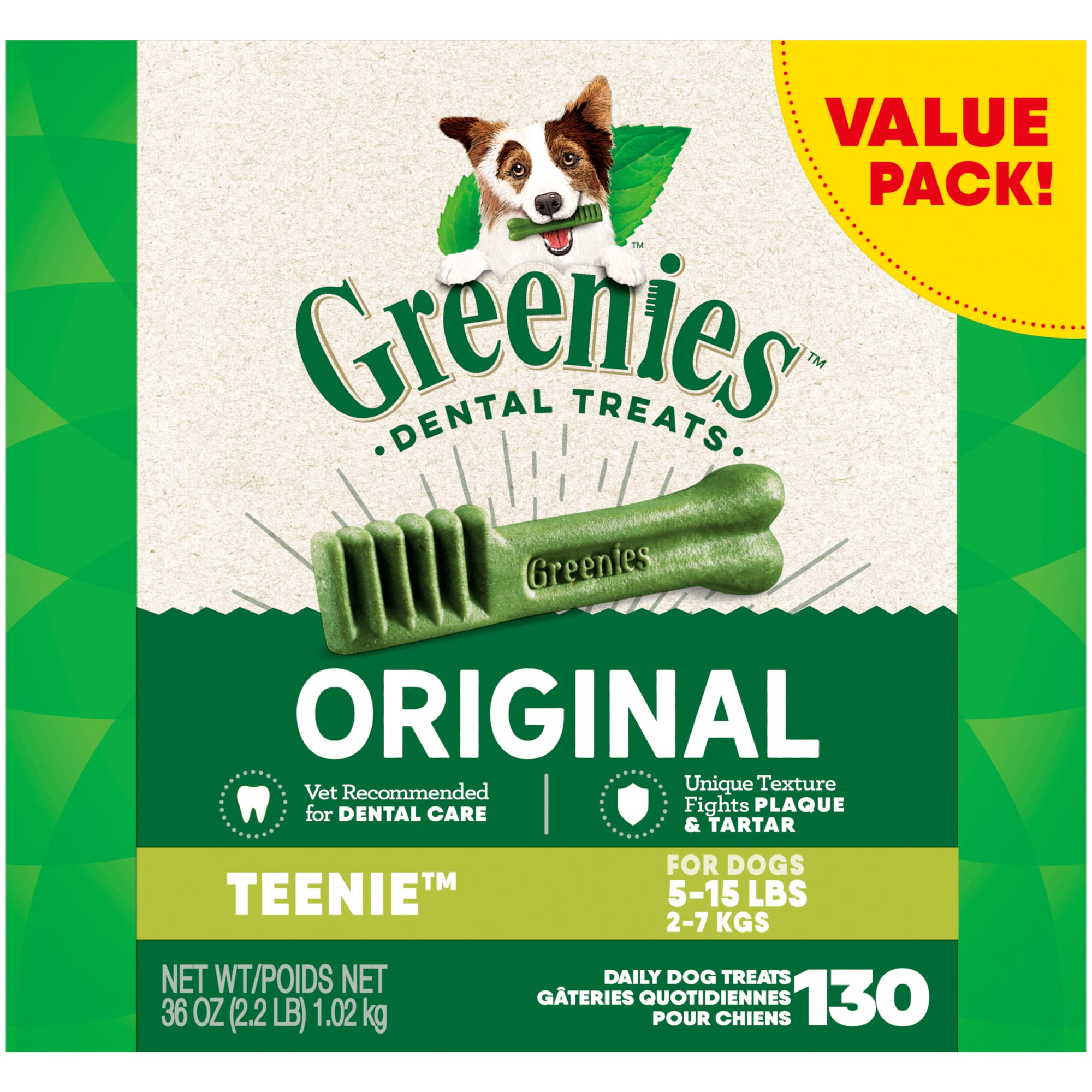 Greenies Original Teenie Natural Dry Dental Treats for Dogs  36 oz Box