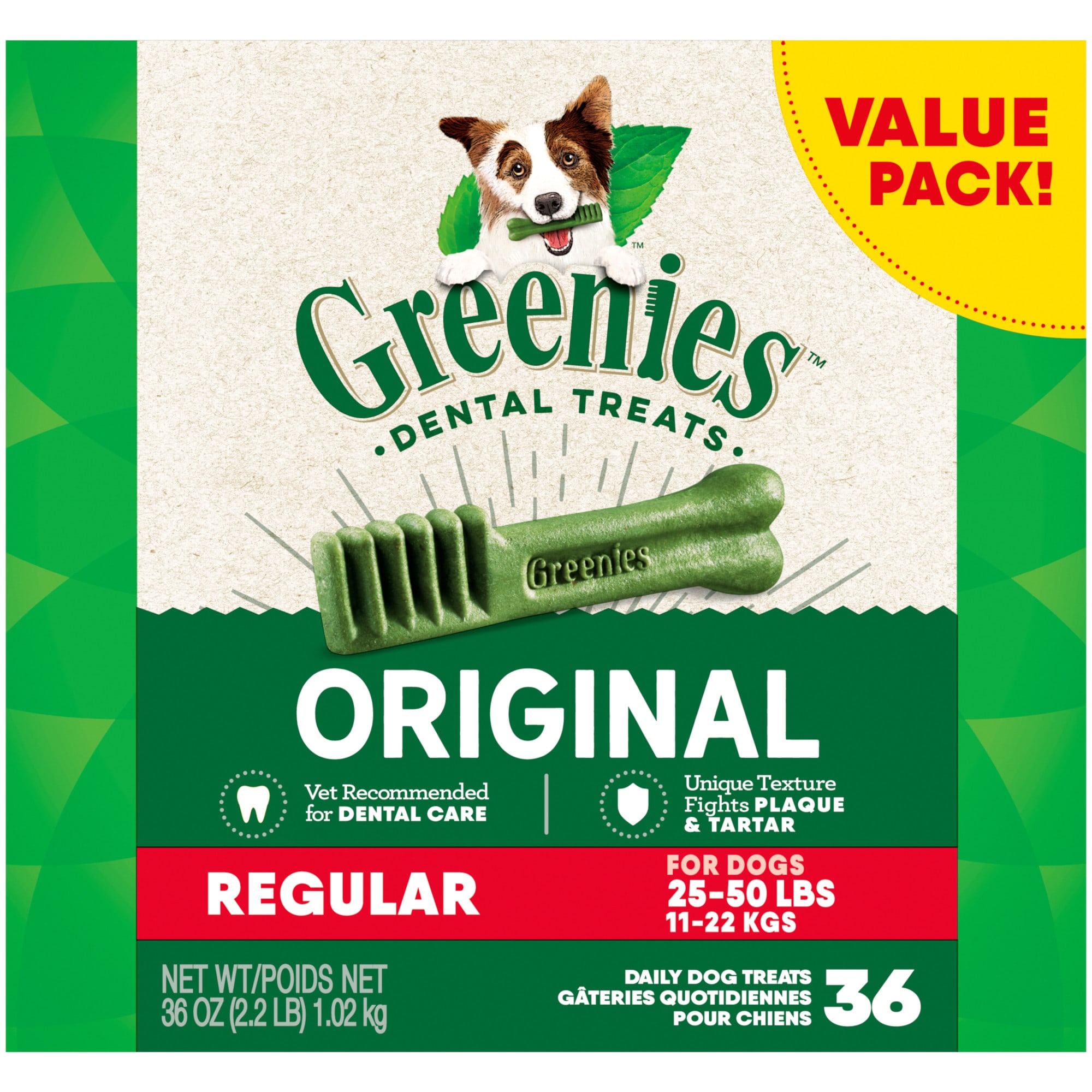 BEST BY:  04/12/2026 Greenies Original Regular Natural Dental Care Dog Treats  36 oz Pack (36 Treats)