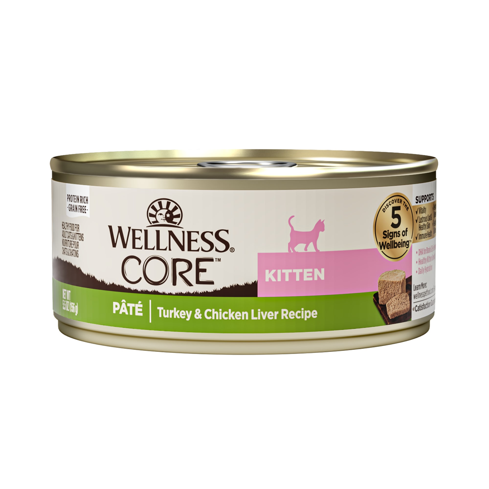 Wellness CORE Natural Grain Free Chicken Turkey Pate Wet Kitten Food 5.5 oz. Case of 24