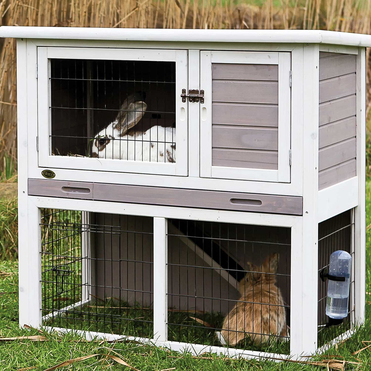 TRIXIE Natura Animal Hutch with Enclosure in Gray & White, Small, 