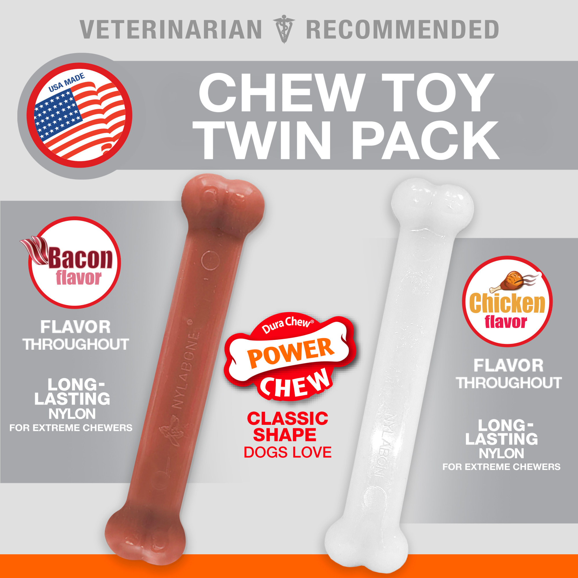 Nylabone dura chew outlet double bone bacon flavor