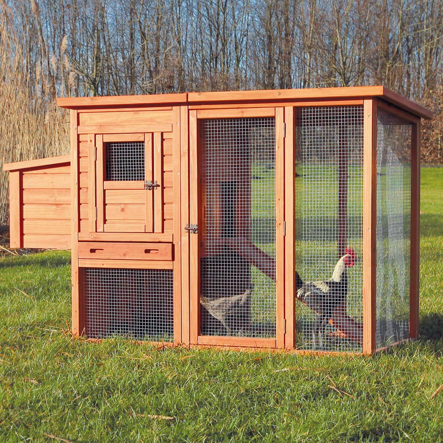 Cage No Tax Trixie Dark Brown & White Chicken Coop with a View 
