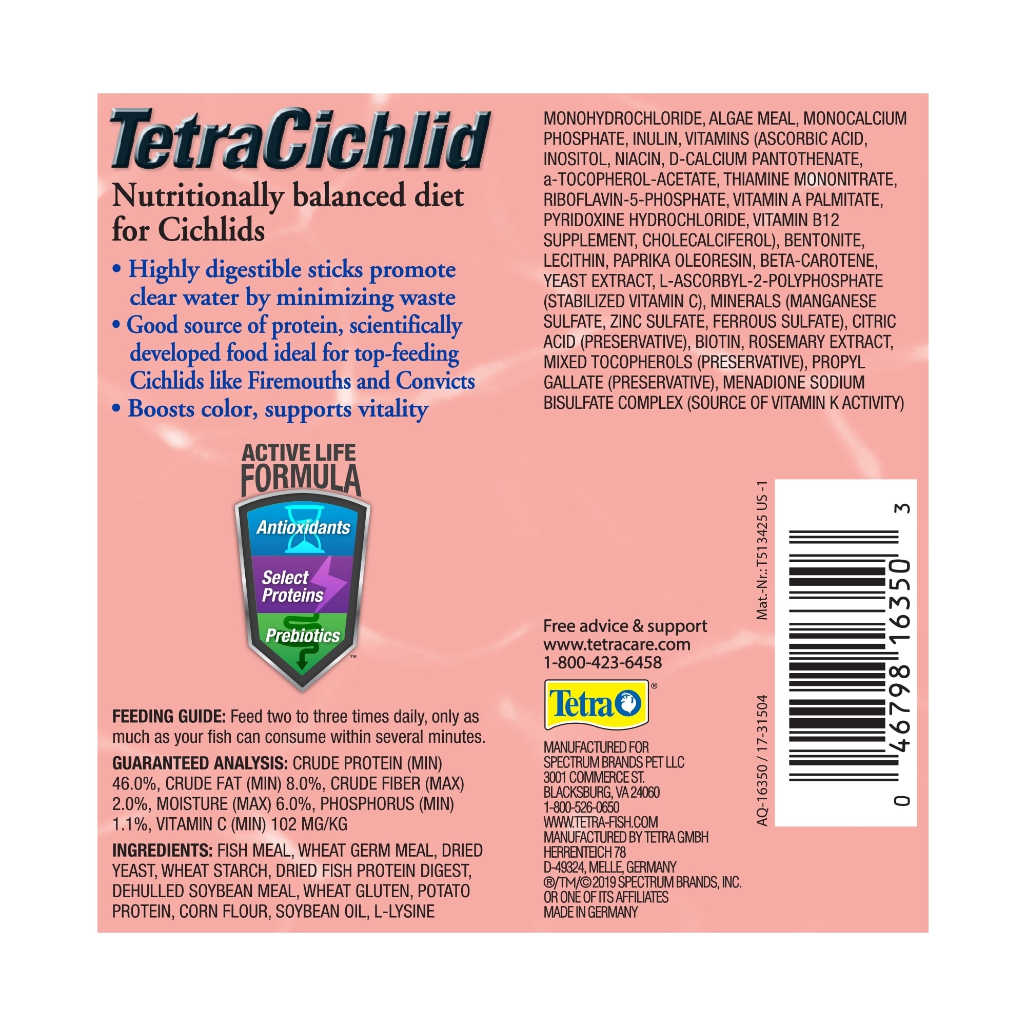 Tetra Cichlid Floating Cichlid Sticks Fish Food, 11.30-oz jar