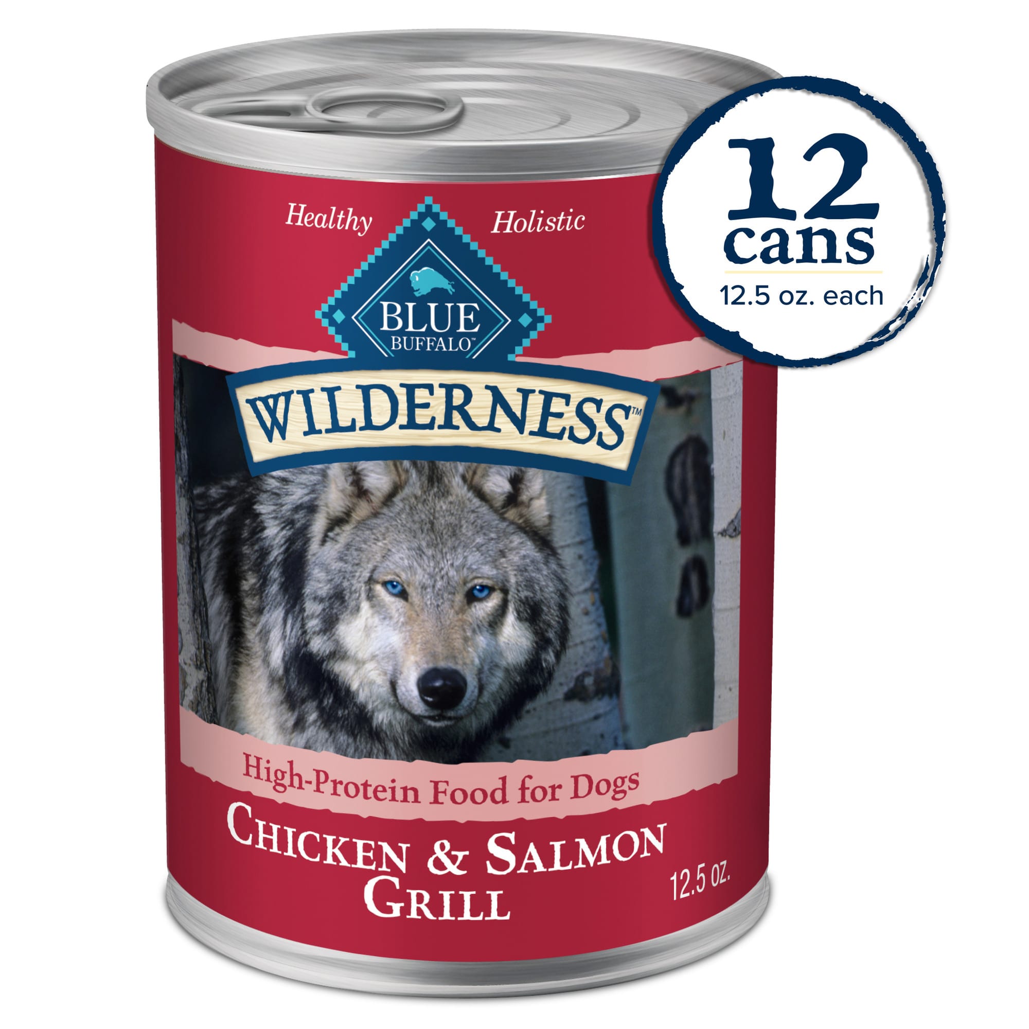 Blue Buffalo Wilderness Salmon Chicken Grill Adult Wet Dog Food 12.5 oz. Count of 12