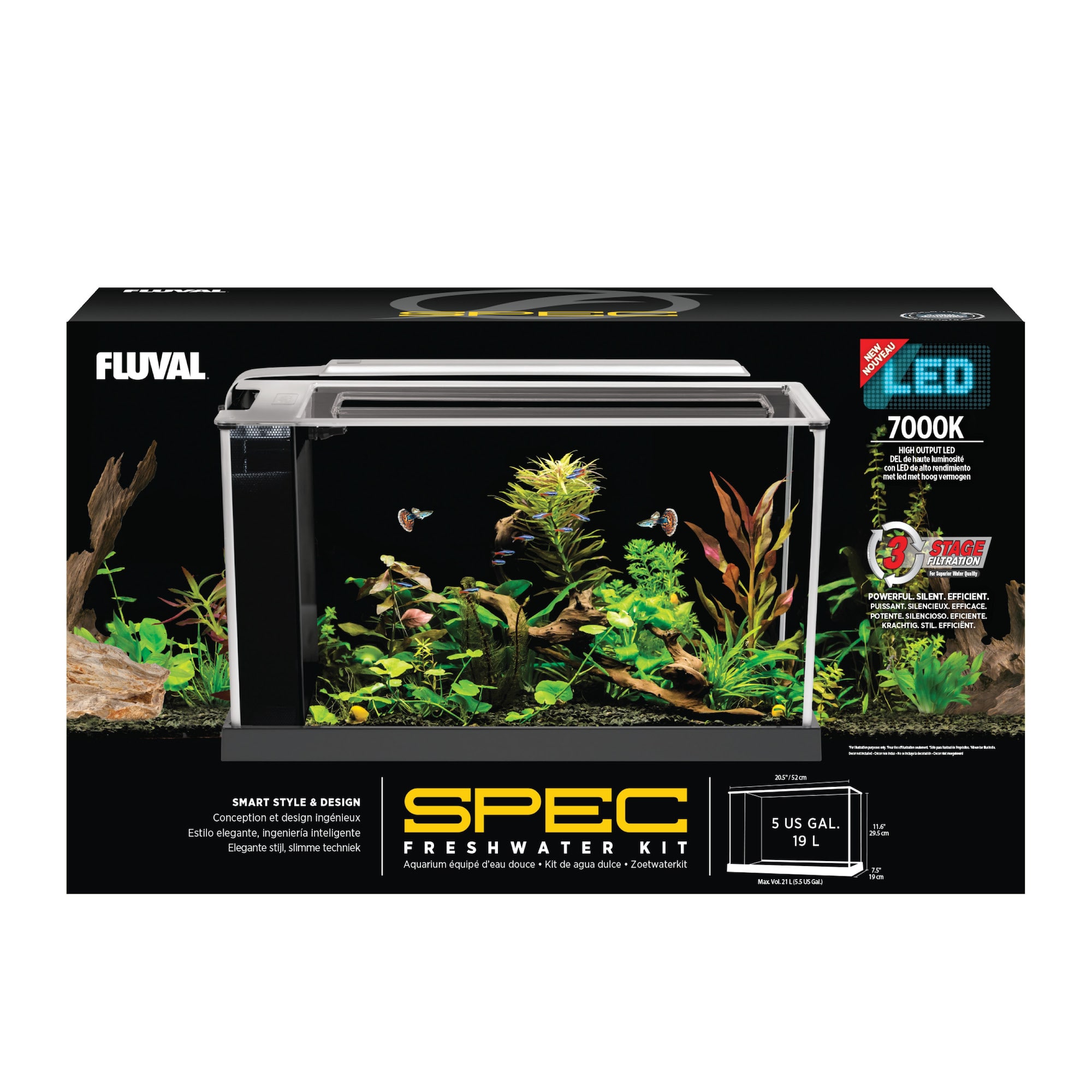 Fluval Spec V Aquarium Kit, Black, 5 gal