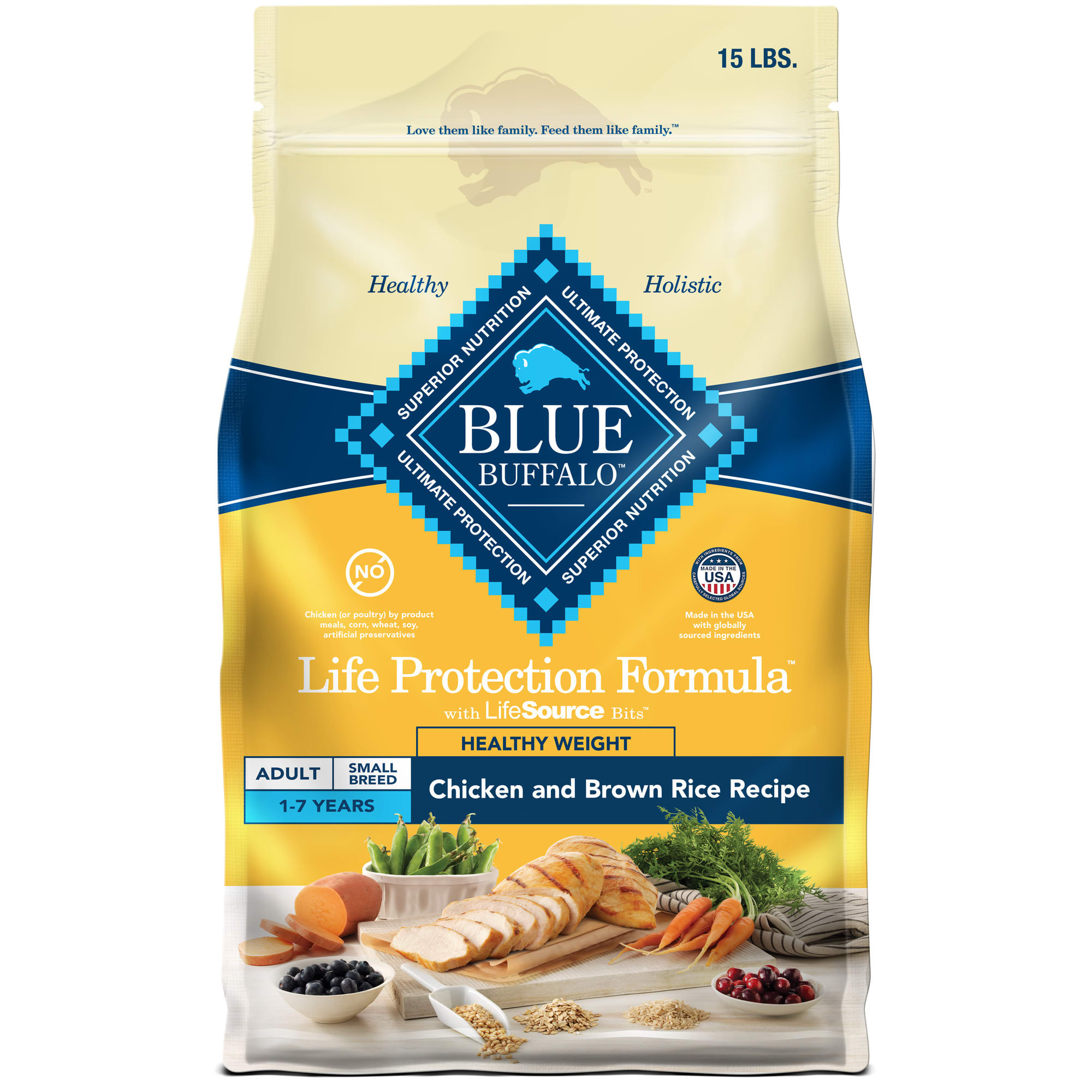 Blue Buffalo Blue Life Protection Formula Small Breed Adult Healthy Weight Chicken Brown Rice Dry Dog Food 15 lbs