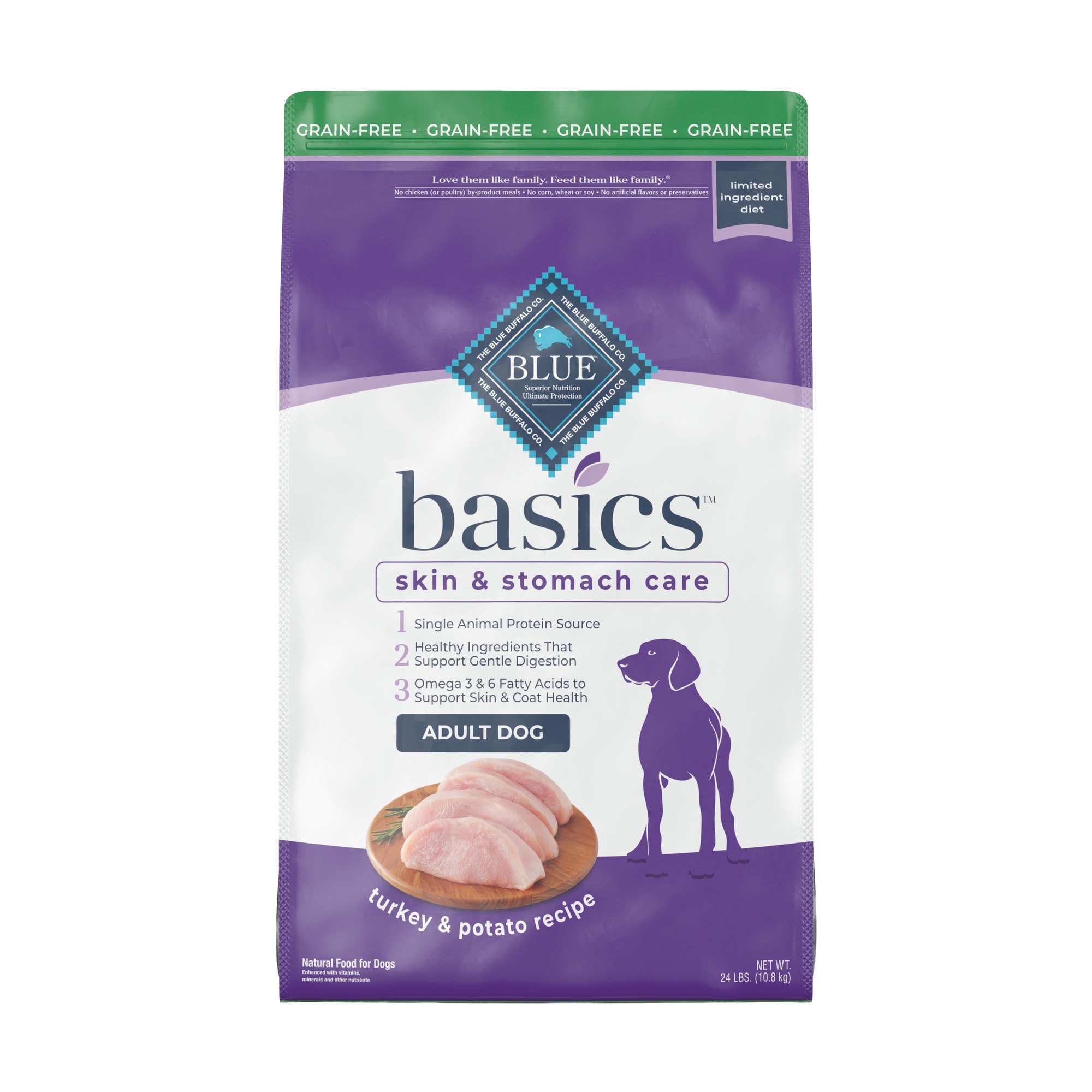 Blue Basics Diet Natural Adult Grain Free Turkey & Potato Dry Dog Food, 24 lbs. | Petco