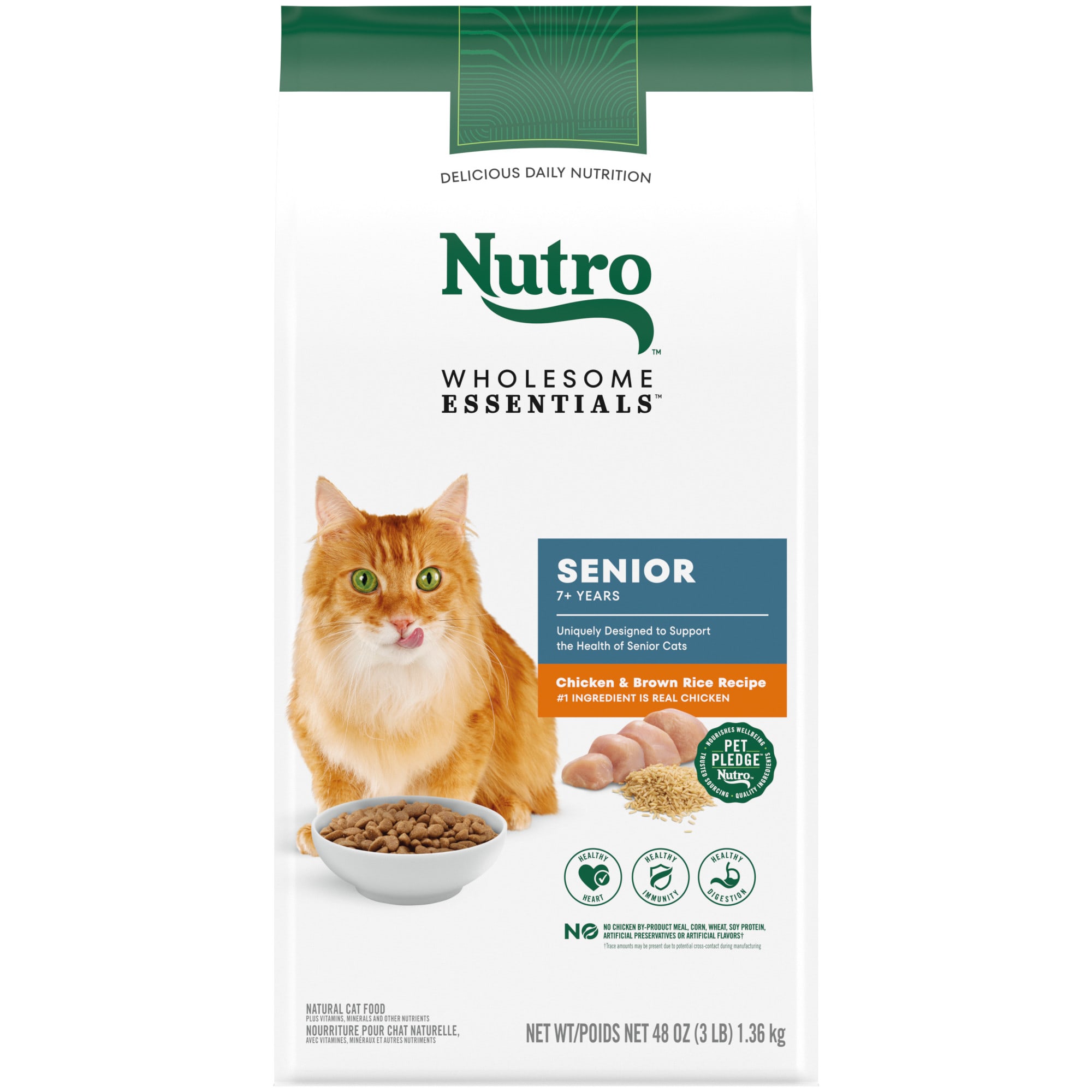 NUTRO WHOLESOME ESSENTIALS Indoor Farm-Raised Chicken and Brown Rice Recipe Senior Dry Cat Food 3 Pounds