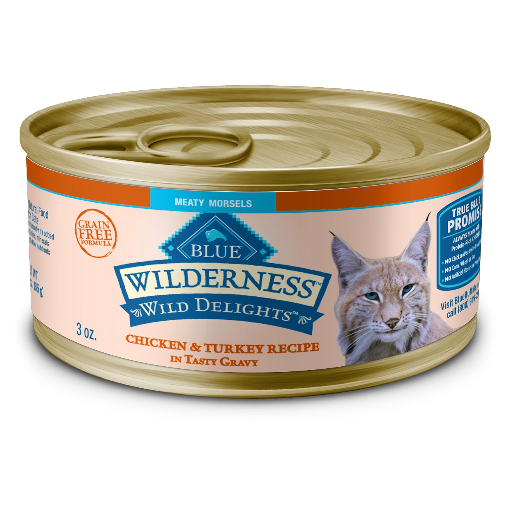 Blue Buffalo Blue Wilderness Wild Delights Meaty Morsels Chicken Turkey in Gravy Canned Adult Cat Food 3 oz. Case of 24