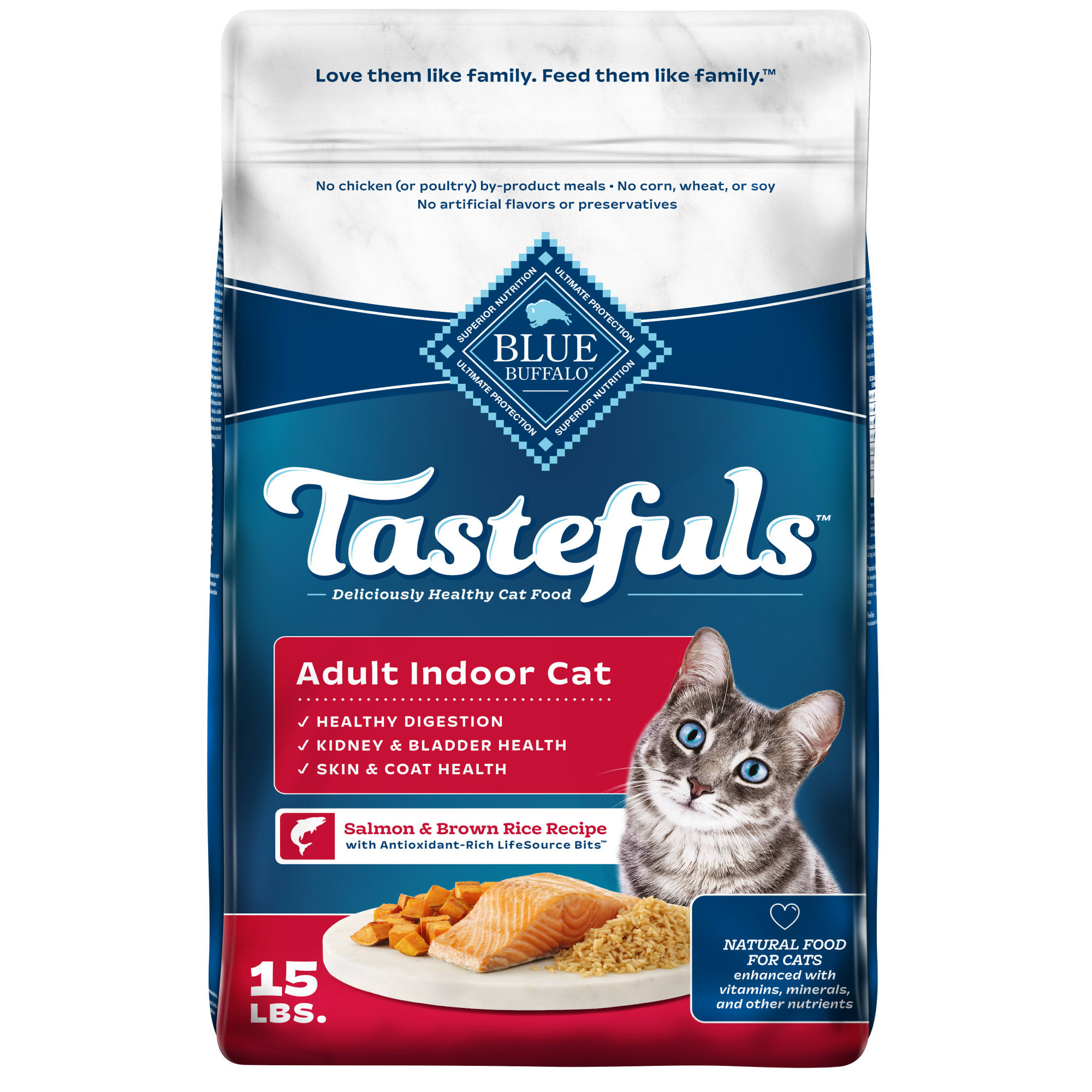 Blue Buffalo Blue Tastefuls Salmon and Brown Rice Recipe Adult Indoor Natural Dry Cat Food 15 lbs